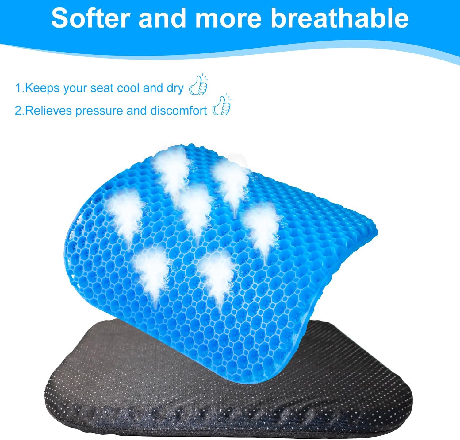 EVEME Large Gel Seat Cushion for Long Sitting with Non-Slip Cover-18 x 17inches,Soft & Breathable,Seat Cushion for Chair,Car,Office,Desk Chair,Wheelchair
