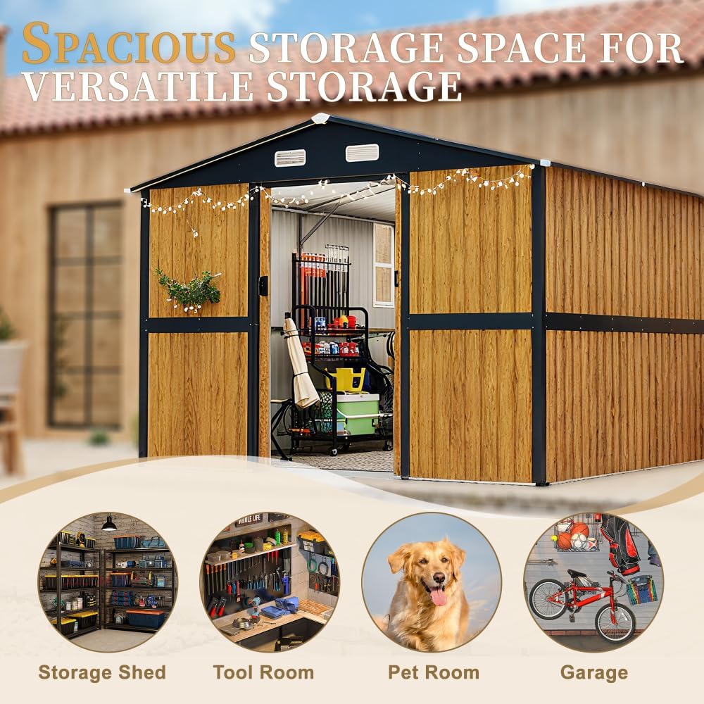 10x12 FT Outdoor Metal Storage Shed with Lockable Doors & 2 Windows, Garden Shed for Backyard, Patio, Tool Storage, Chicken Coop - Frame & Floor Panels Not Included