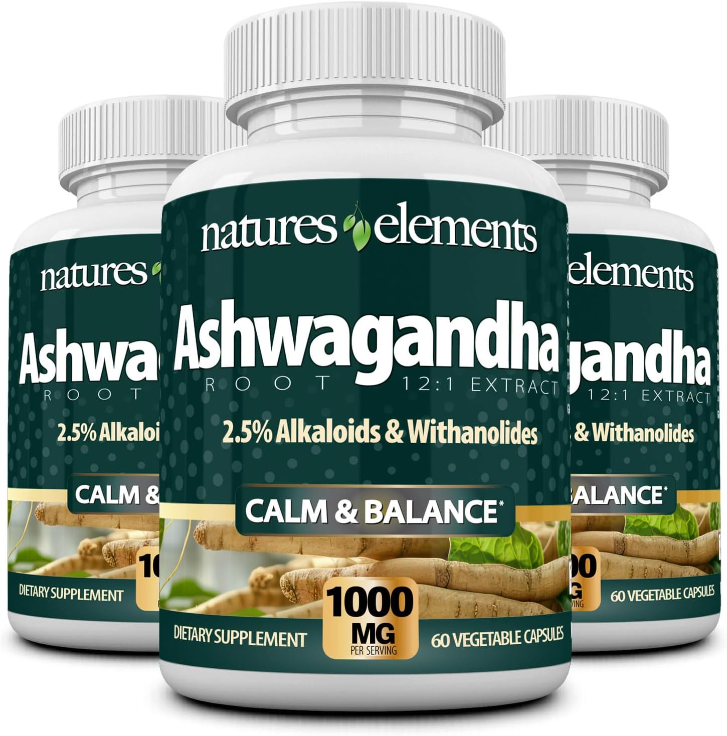 - Ashwagandha Root โ 12:1 Extract โ 1000mg Per Serving โ 3 Pack - 2.5% Withanolides & Alkaloids โ 180 Veggie Caps โ Stress & Energy Support โ Non-GMO