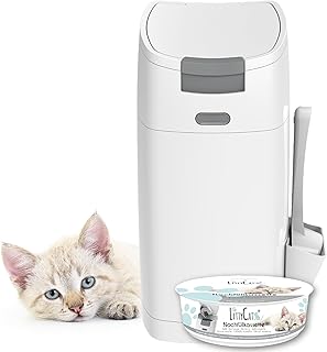 LittyCat® Katzenstreu Eimer inkl. Schaufel & 1 Nachfüllkassette • Geruchsdichter Entsorgungseimer für Katzenstreu • klick System mit Einhandbedienung • Katzenklo Mülleimer