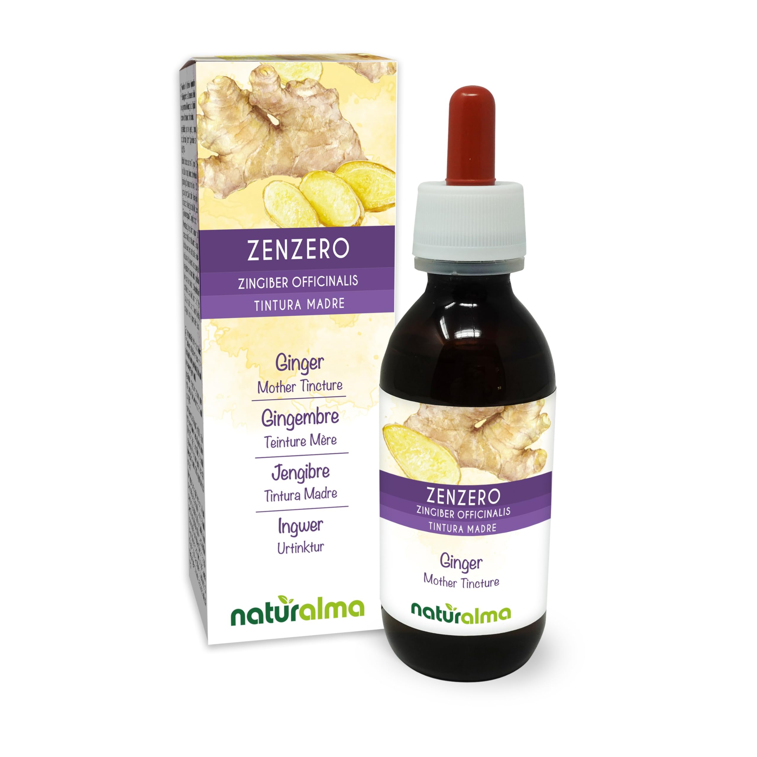 Jengibre (Zingiber officinalis) rizomas Tintura Madre sin alcohol Naturalma - Extracto líquido gotas 120 ml - Complemento alimenticio - Vegano