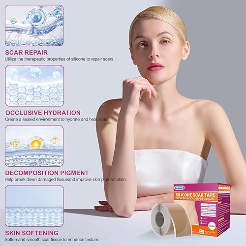 Miniatura 8 de Cinta de silicona de grado médico para cicatrices quirúrgicas de 1.8 x 157 pulgadas, hojas profesionales de silicona para cicatrices de 13.1 ft,