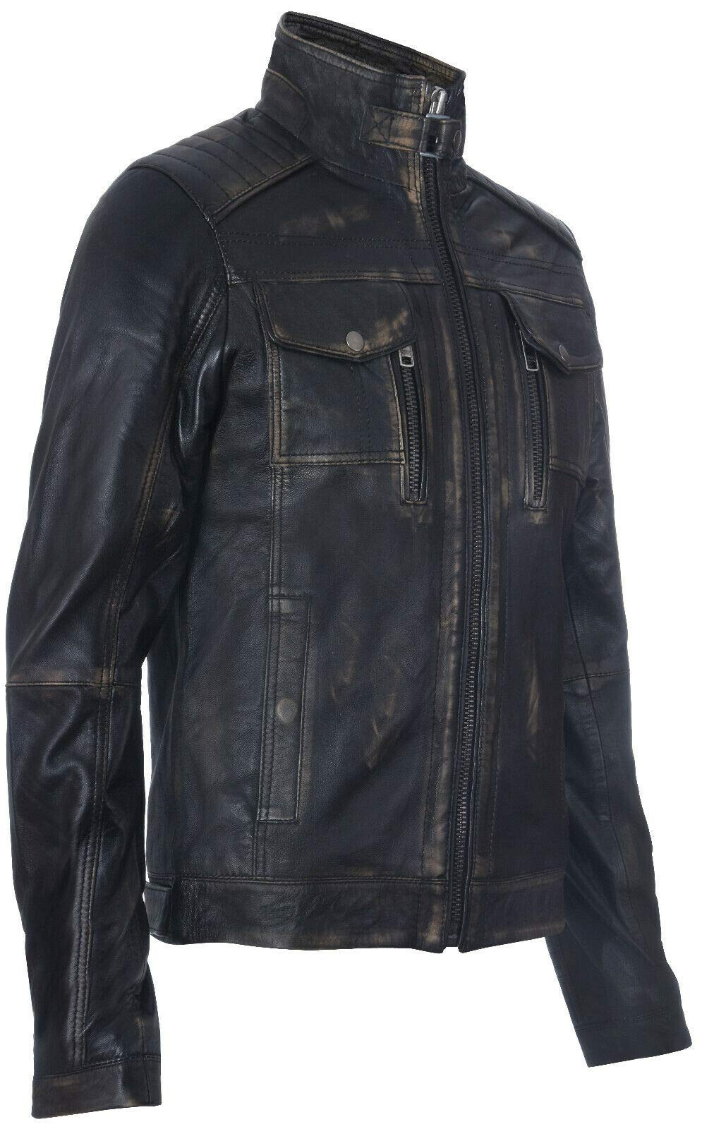 Hombres Corredor 100% Cuero Chaqueta Motera Motocicleta Apenada