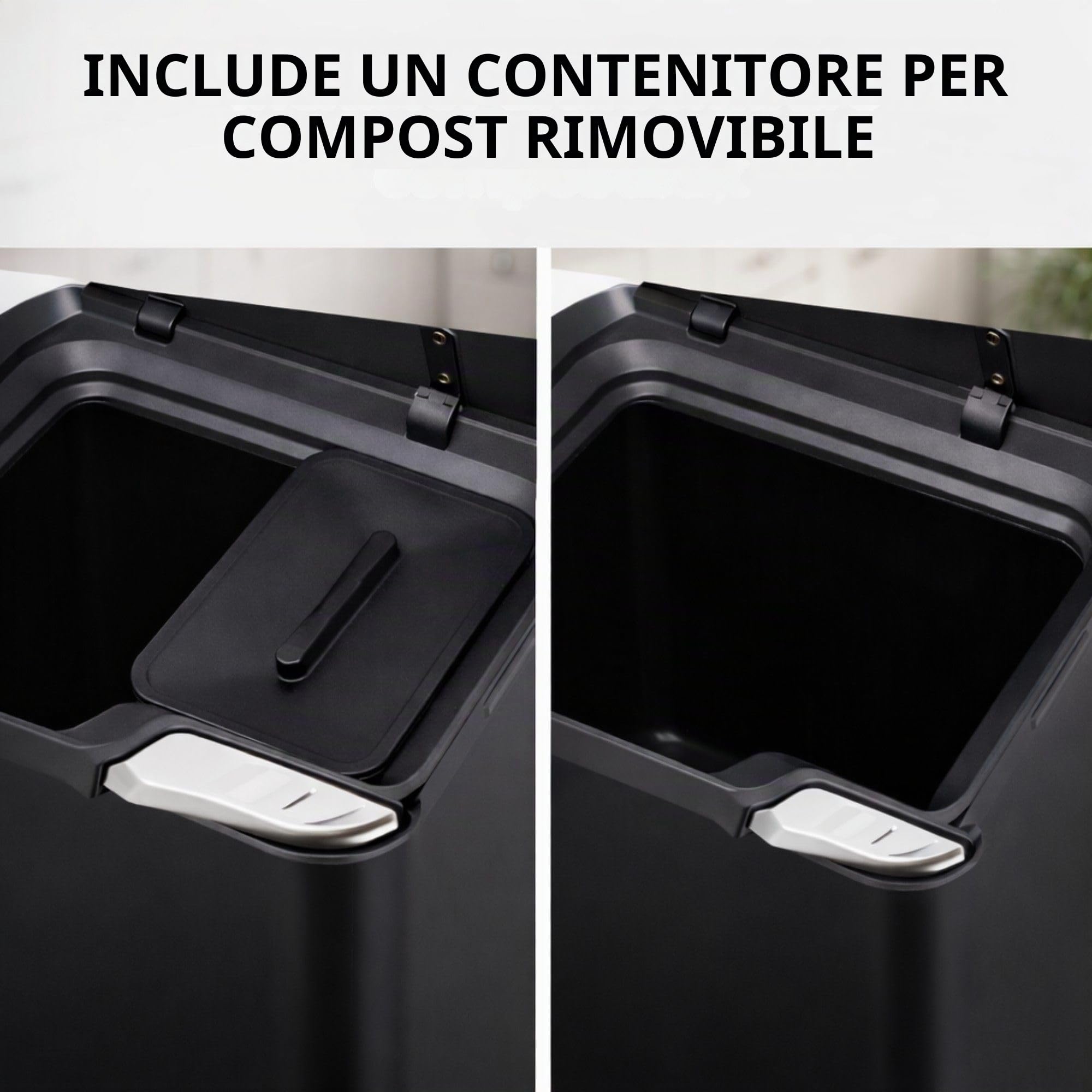 Bayt Pattumiera differenziata 2 scomparti 60L, secchio spazzatura, Nero