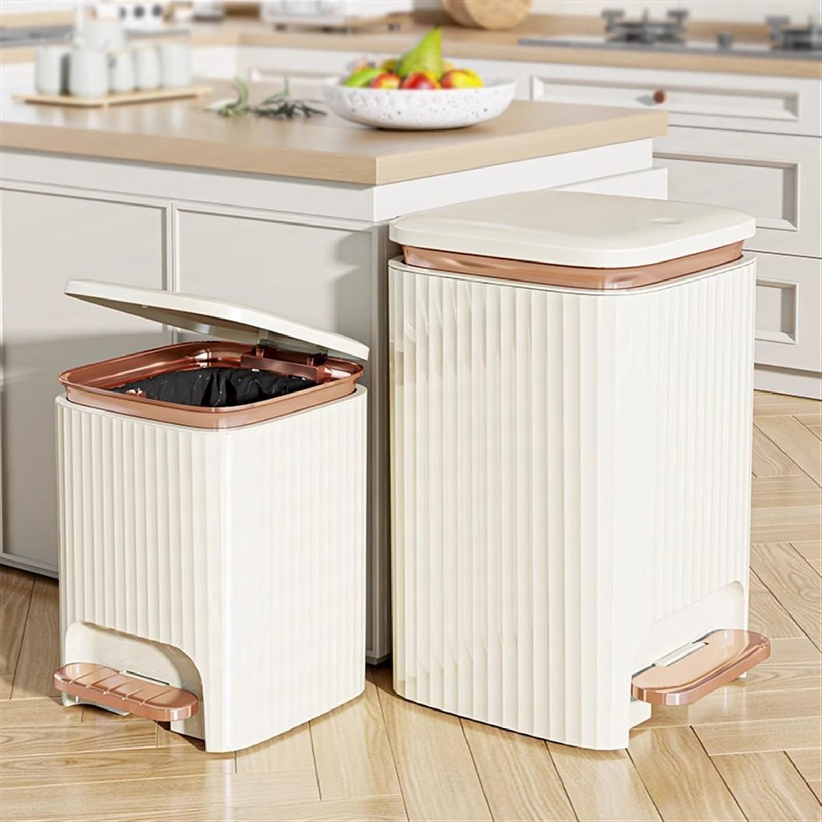 Basurero Cuadrado de 9/12 L con Pedal y Doble Apertura. Plástico antiolores para salón, Dormitorio y jardín. Ideal para el hogar y la Oficina.