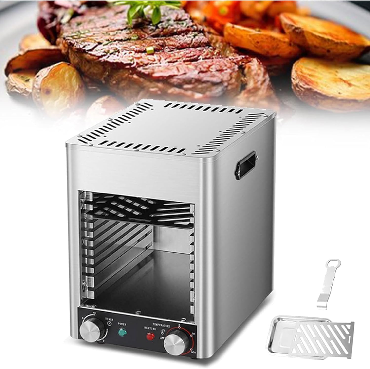 Electric Steak Broiler,1700W 10-Tier Indoor Commercial Steak Grill Automatic Steak Smoker Broiler Oven,Time Temperature Adjustable for Beef Chicken Vegetables