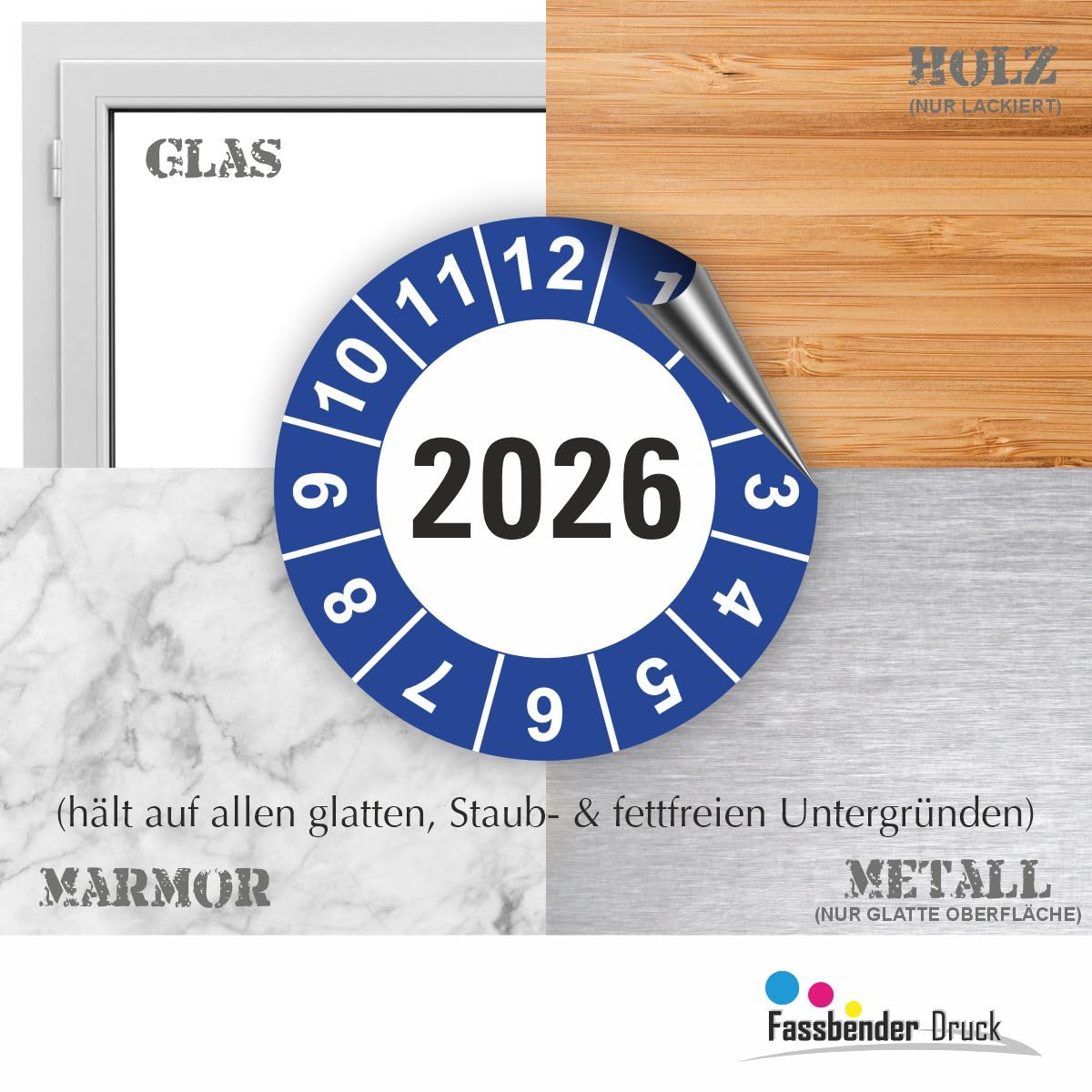 Fassbender-Druck PRÜFPLAKETTEN - Hochwertige Prüfetiketten JAHRESPLAKETTE 2026 20mm - Selbstklebende PVC-Folie - Wartungsetiketten für Prüfung - Prüfplakette für Prüfungsnachweis (30 Stück