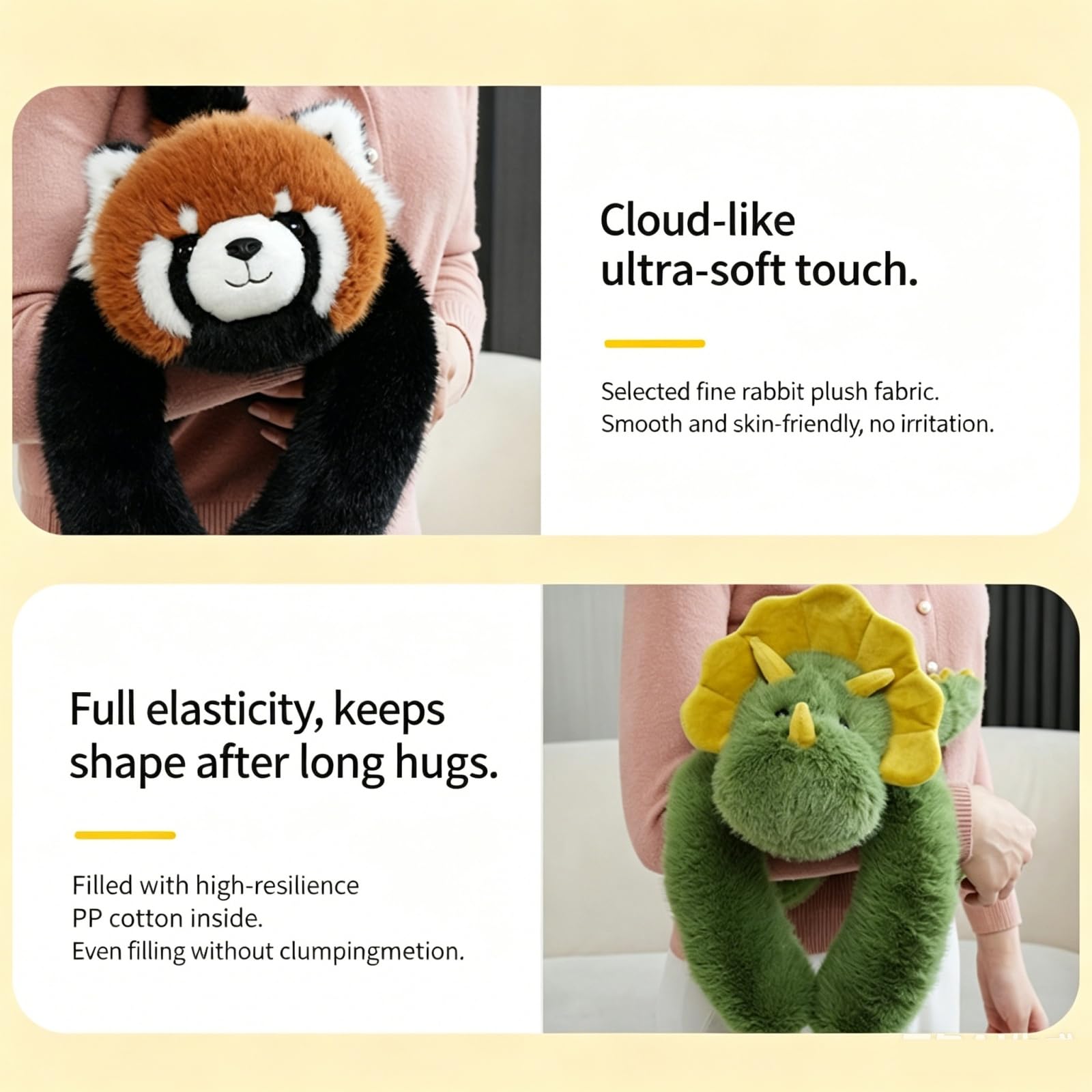 Niedliches liegendes Stofftier Kuscheltier, Flauschiger Panda, Roter Panda, Faultier, Koala und Dino Teddybär, stützendes Schlaf Kuschelkissen für Kinder und Erwachsene (Dinosaurier,65cm)