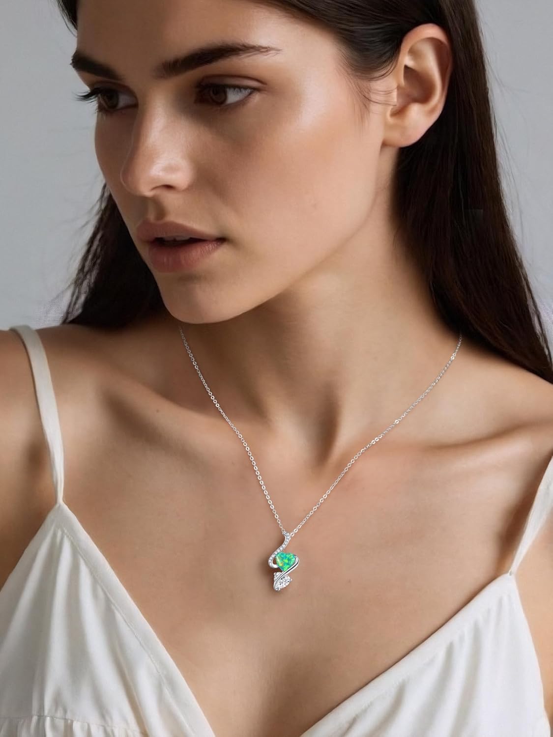 LOUISA SECRET 925 Sterling Silver Opal Birthstone Necklace, Unique Tiny Double Heart Pendant Jewelry, Engraved with "S925 I Love You" Best Birthday Gift for Women Wife Girlfriend Mom Her, Christmas Day Valentine's Day Anniversary Mother's Day - Image 8