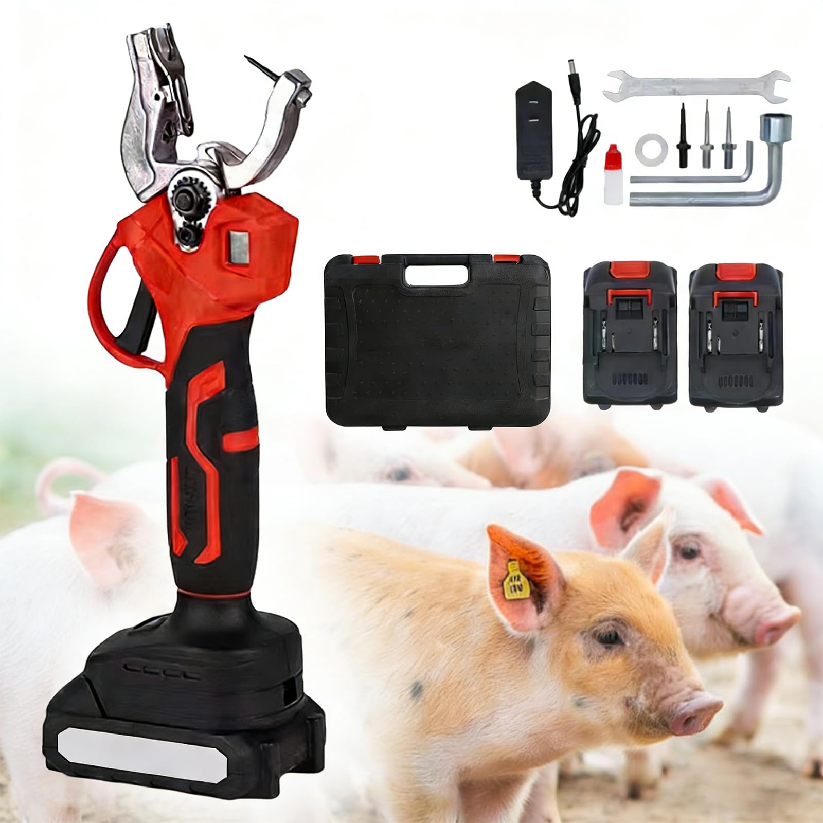 Applicatore per marchi auricolari elettrico cordless per bestiame, marchiatore per orecchie in acciaio inox e plastica per bovini, maiali e pecore, include aghi di ricambio