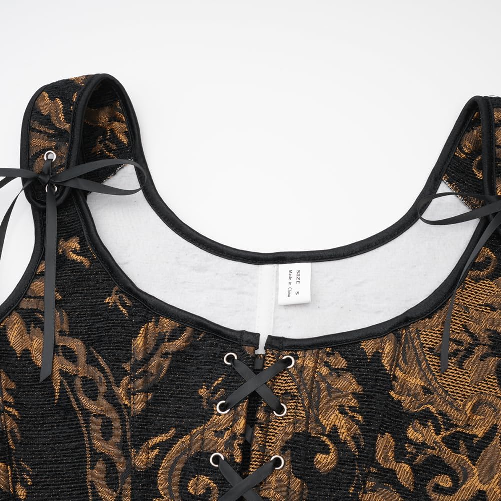 SHYMMUO Renaissance Corset Top for Women Floral Lace Up Overbust Bustier Vest Vintage Waist Cincher Bodice - Image 4