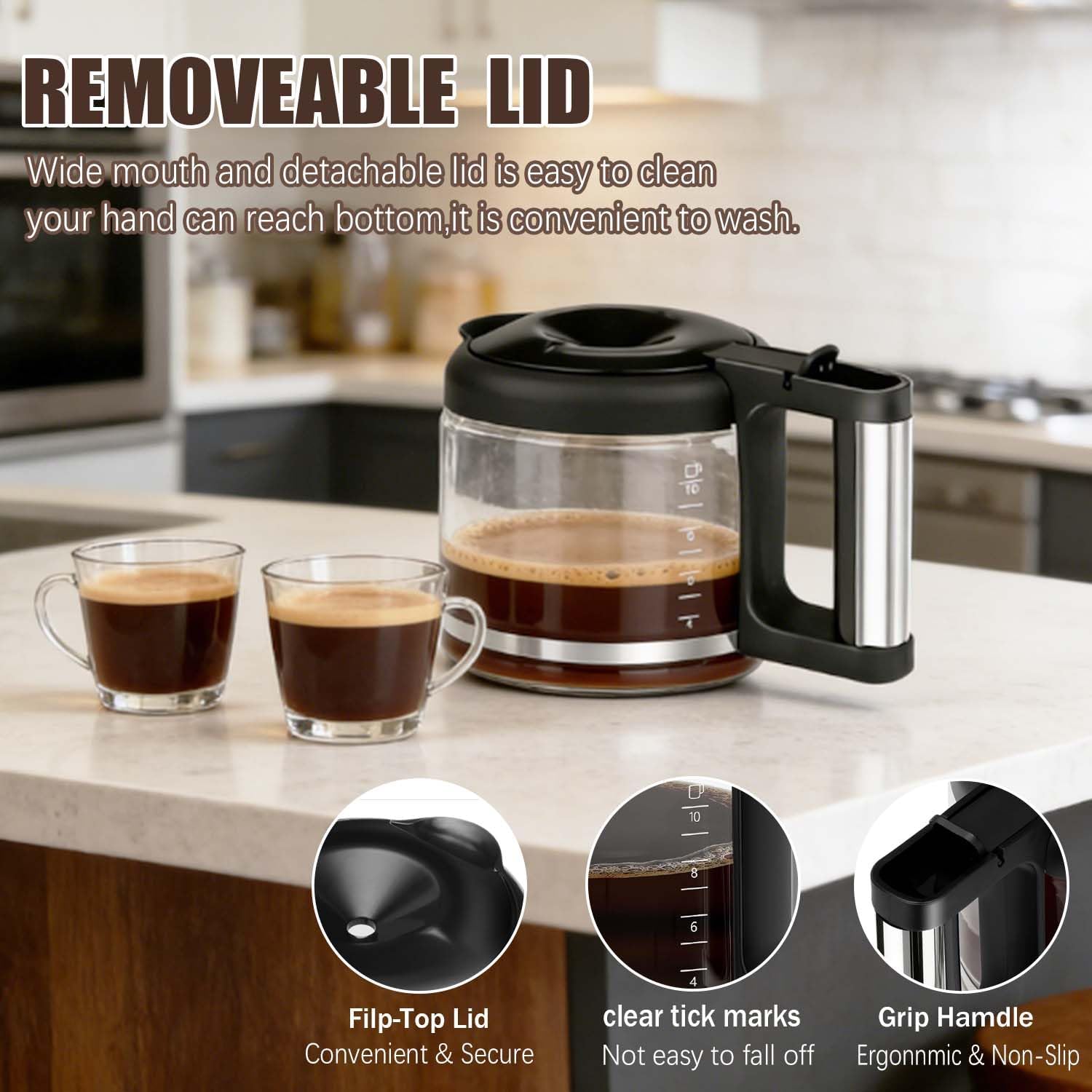 10 Cups Replacement Coffee Carafe for De'Longhi models COM532M 3066 3067 3093 3094 3111 3112 KF140 KF863 & BCO Series, Part 7313283649 / AS00000675 Coffee pot replacement