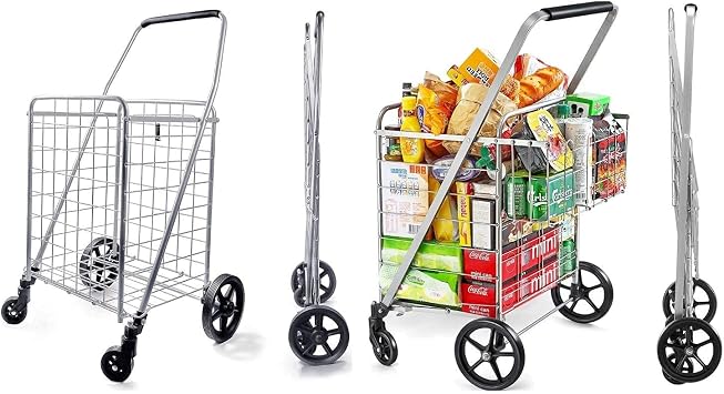 Wellmax Shopping Cart with Swivel Wheels and Double Basket for Groceries