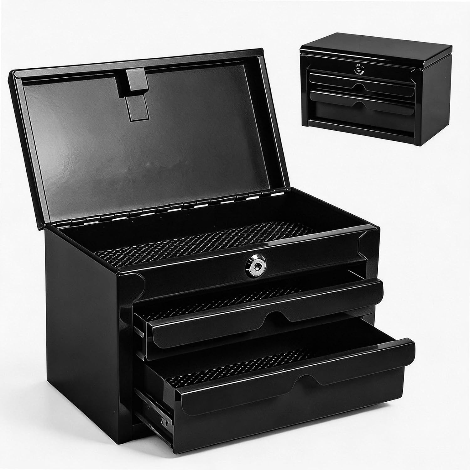 BIG RED Mini Steel Tool Box with Drawer, Small Metal Tool Box Organizer