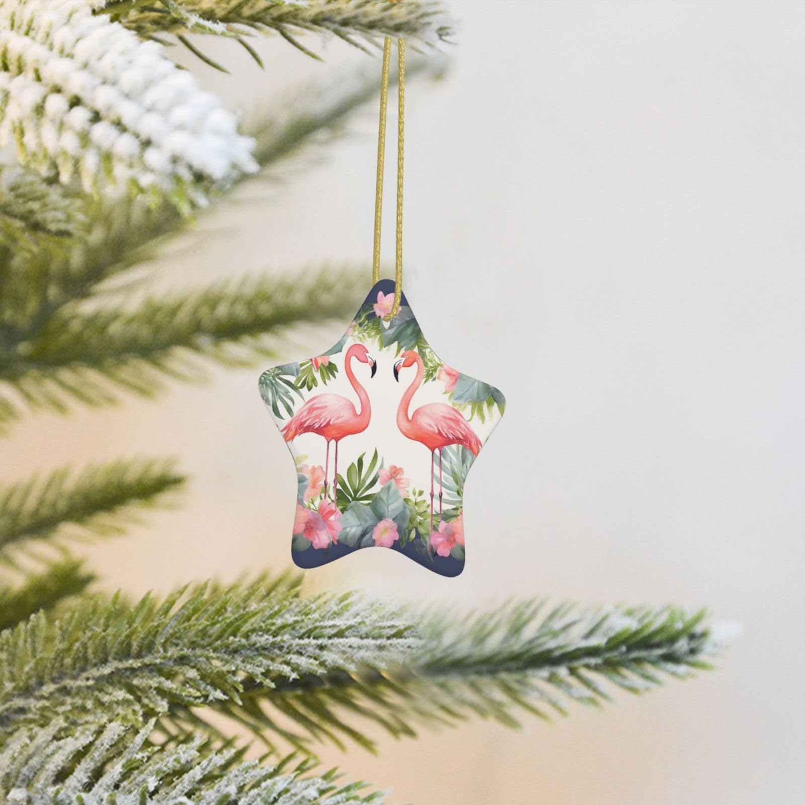 Christmas Tree Decoration Hanging Star Ornament Flamingos and Flowers Ceramic Ornaments Christmas Tree Decorations Star Pendants for Xmas Tree Winter New Year Wedding Party Supplies