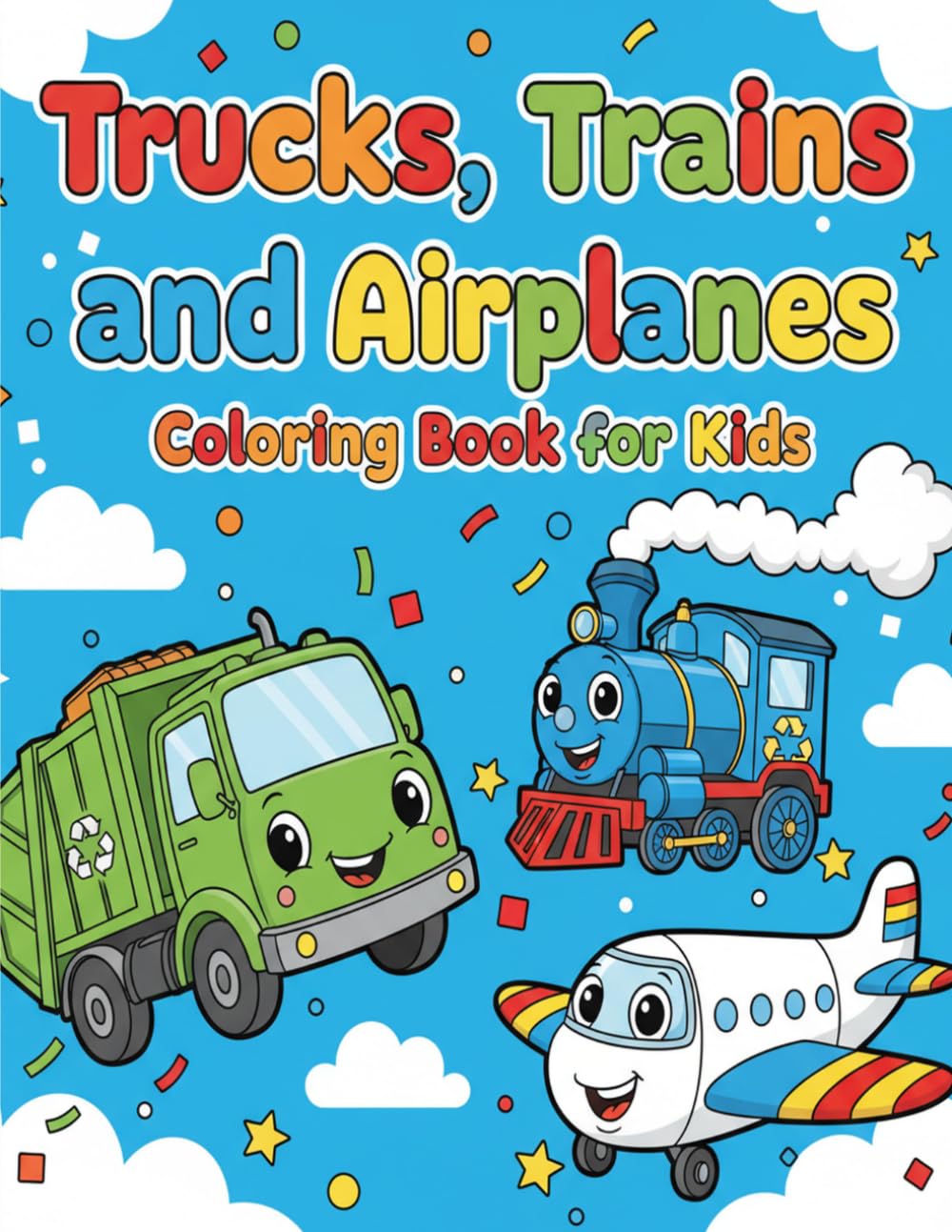 Trucks, Trains, and Airplanes Coloring Book for Kids: Fun Vehicles Coloring Pages for Toddlers and Preschoolers Ages 2-6