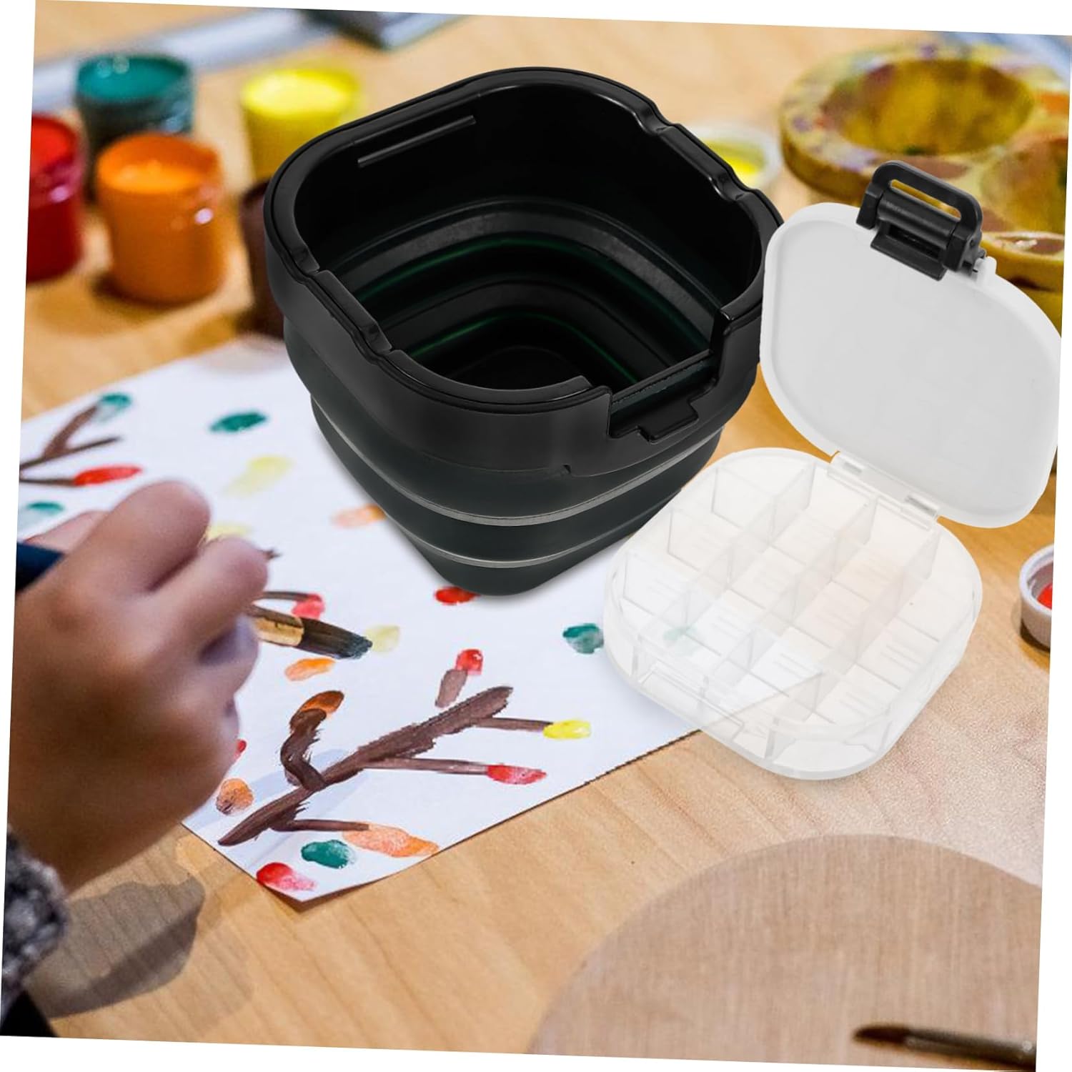 Portable Multi-Function Paint Brush Washer Lid Foldable Acrylic Box for Watercolor Artists Compact Brush Cleaner for Daily Use