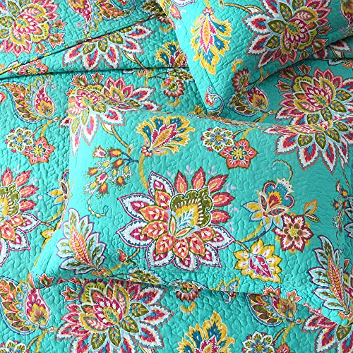 Visimisi Cotton Bedspread Quilt Sets Reversible Bedding Coverlet Sets Comforter Paisley Floral Bedspread (Green Vintage Floral, Queen Size) #TOP5