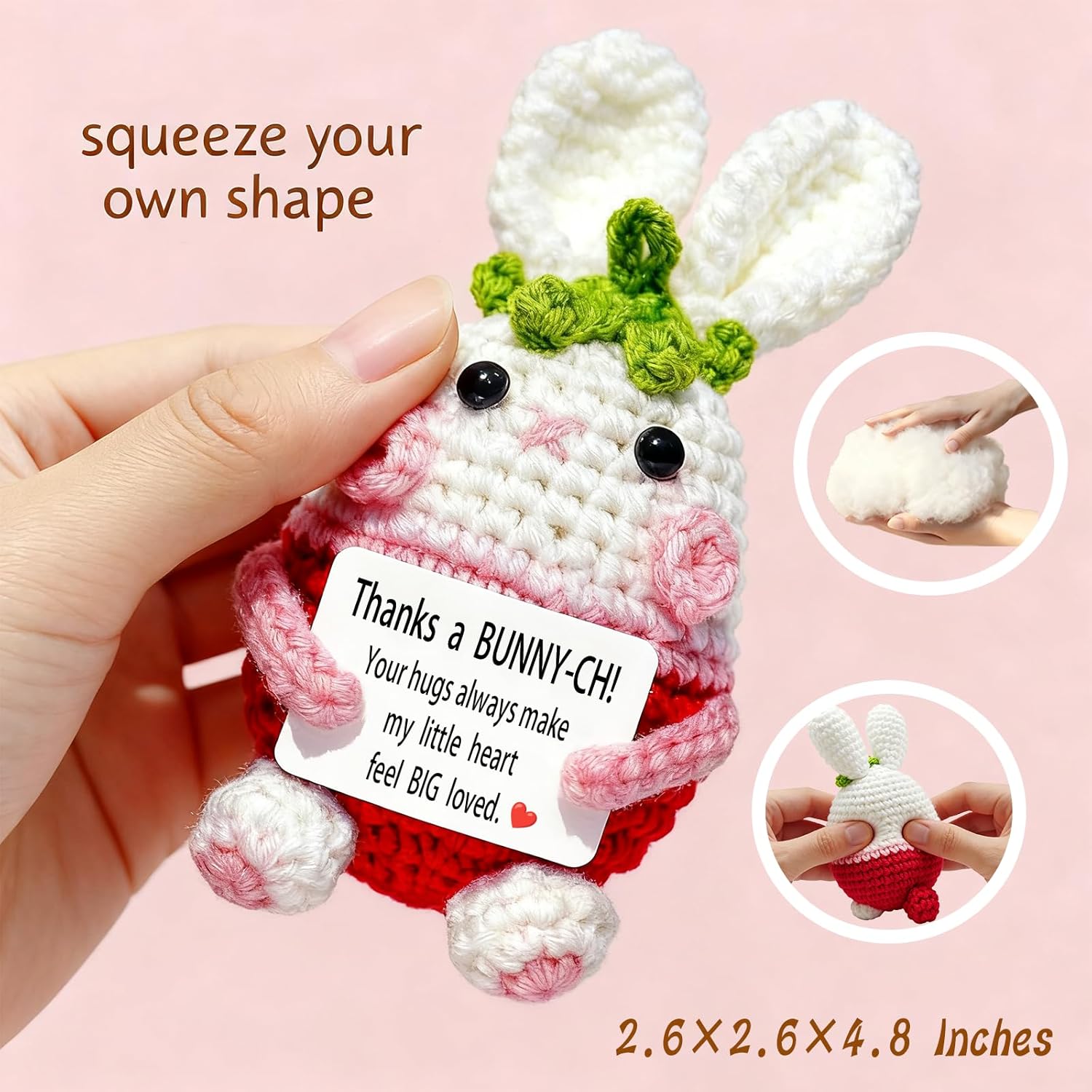 Positive Crochet Animals, Mini Funny Bunny, Thank You Gifts for Women Men, Thanksgiving Gift for Family Teachers Friends, Appreciation Gifts for Coworkers, Thanksgiving Decorations,Christmas Birthday - Image 2