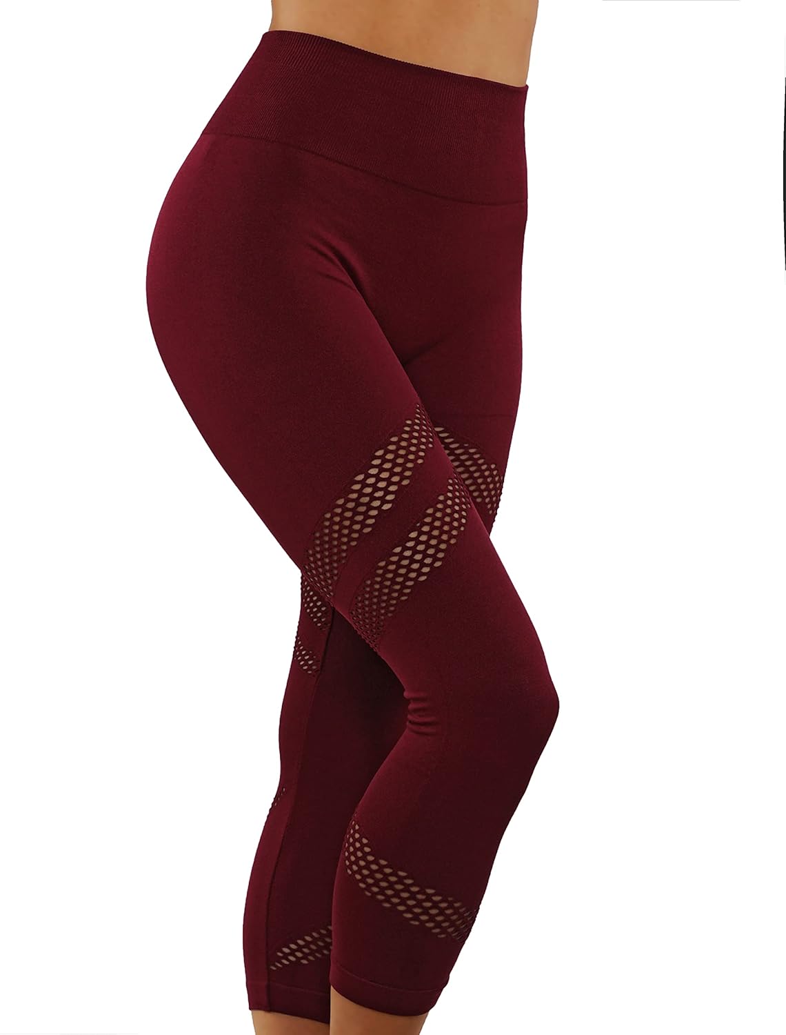 Yoga Dry-Fit Capri Leggings with Mesh Cut Outs High Waist Tummy Control Workout Pants