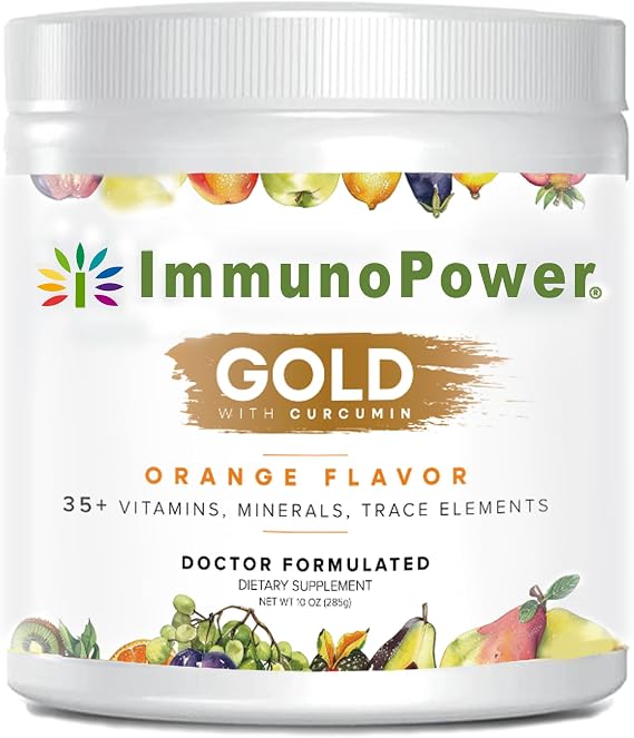 Gold - Immune Support - Targeted to Help Increase Natural Killer Cell Activity with 35+ Vitamins Minerals Nutrients (2,193 mg Active Ingredients per Scoop/Serving) - Orange Flavor