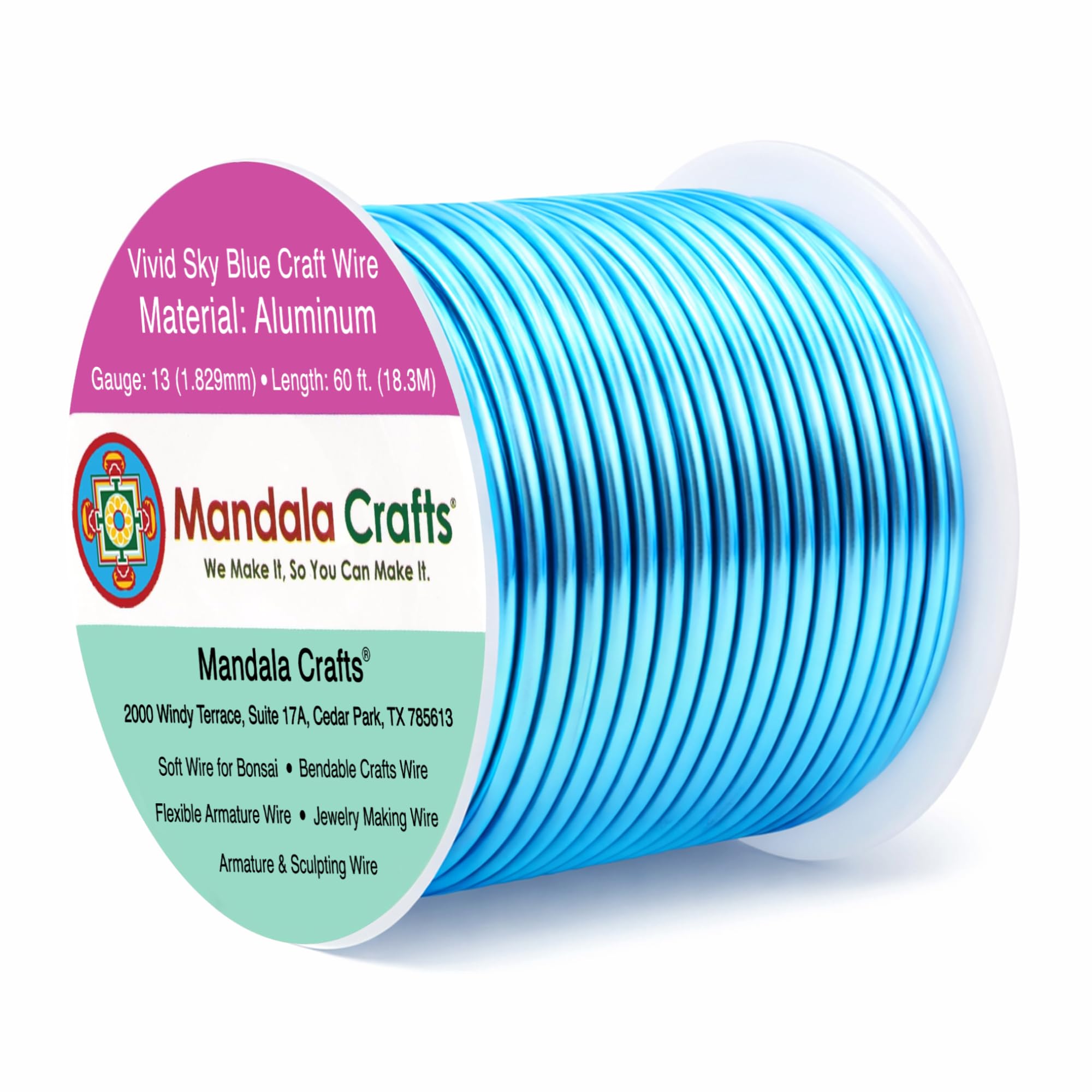 Mandala Crafts 13 Gauge Vivid Sky Blue Anodized Aluminum Craft Wire, 60 FT