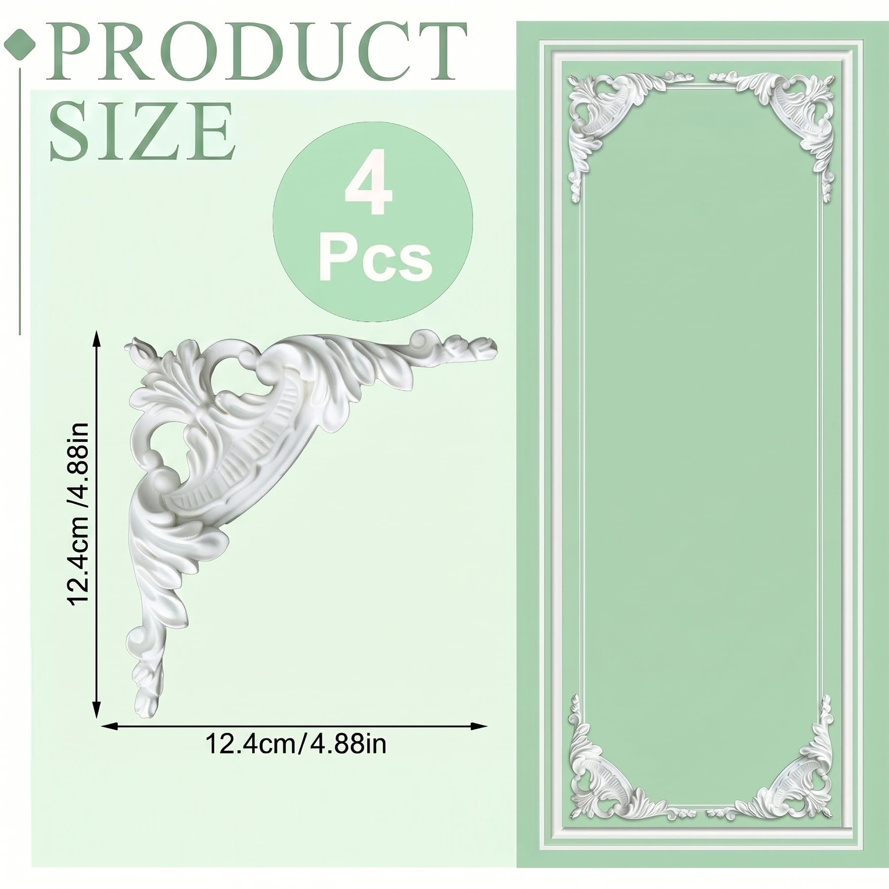 4 PCS Angolari Decorativi per Pareti E Soffitti in PU Modanature Angolari 3D con Decorazioni Floreali Profili Decorativi Verniciabili per Cornici E Angoli Elegante Finitura