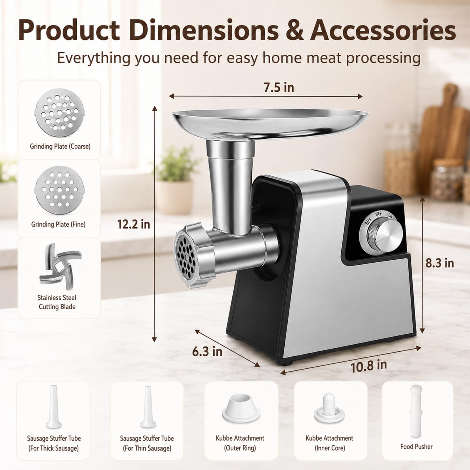Tritacarne Elettrico in Acciaio Inox per Cucina Domestica e Casa
