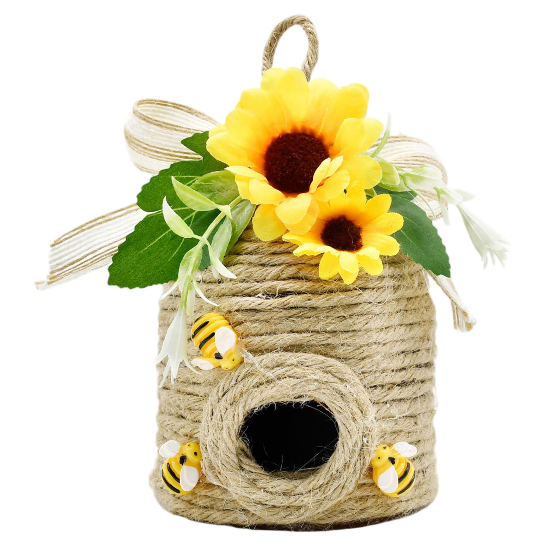Xoeryoy Bee Hive Decor, Natural Beehive Decor with Sunflower, Rustic Bee House Decorations for Spring/Summer Home Farmhouse Kitchen Table Tiered Tray ;1