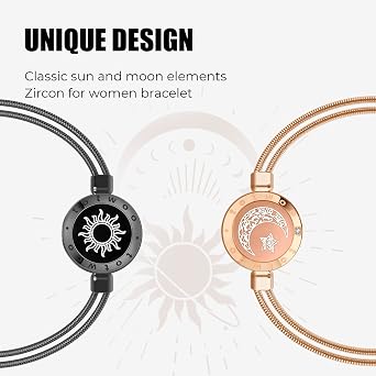 TOTWOO Long Distance Touch Bracelets with Vibration Function Smart Jewellery His and Hers Couples Matching Bracelets Sun and Moon Pattern Pair One-to-One via Bluetooth Couple Gifts Love Relationship
