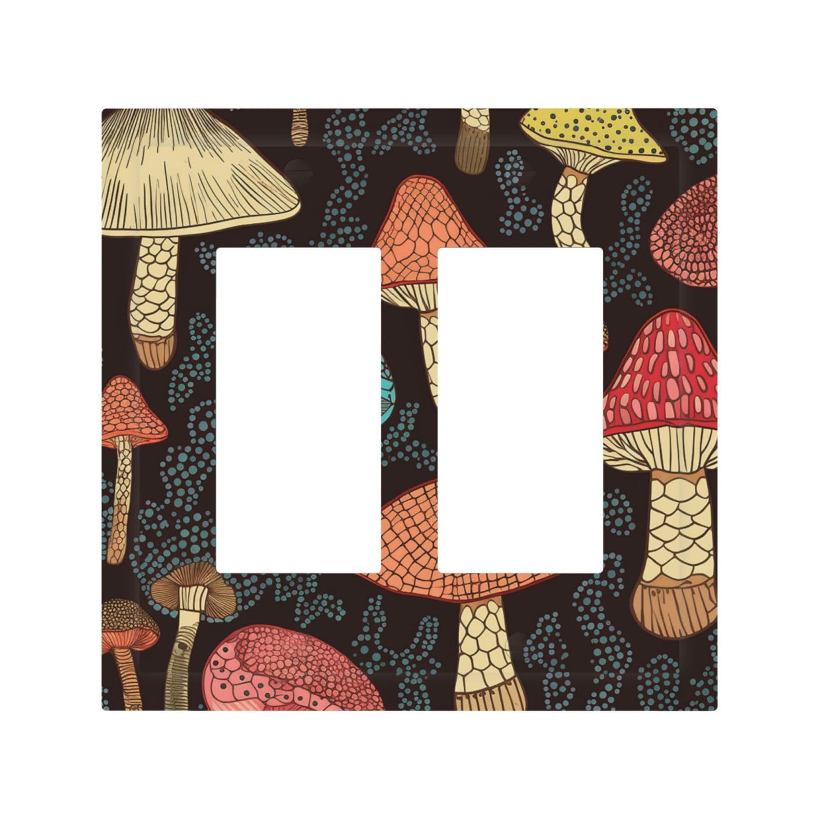 2-Gang Decorator Wall Plate Mushroom Light Switch Cover Double Toggle Receptacle Wall Plate Mid Size 4.9" x 5" Wallplate Unbreakable Polycarbonate Outlet Faceplates Covers