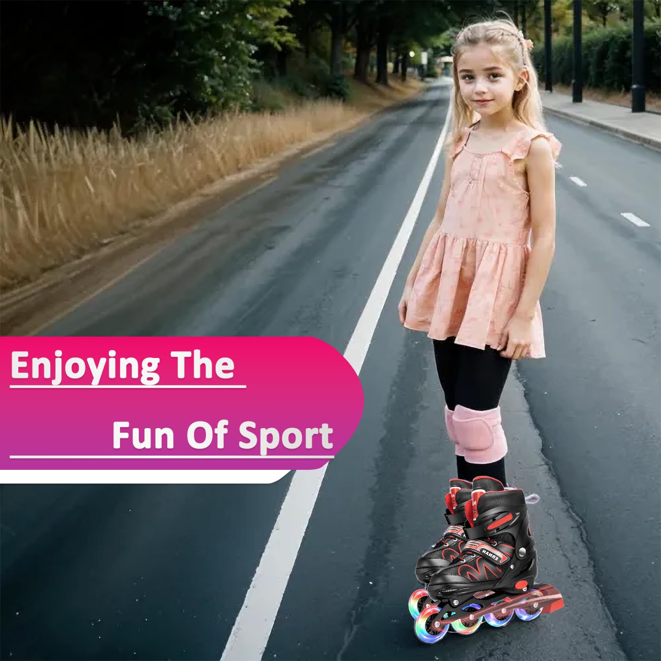 ERNAN Patins à Roues alignées Réglables Lumineux pour Enfants Garçons Filles Débutants