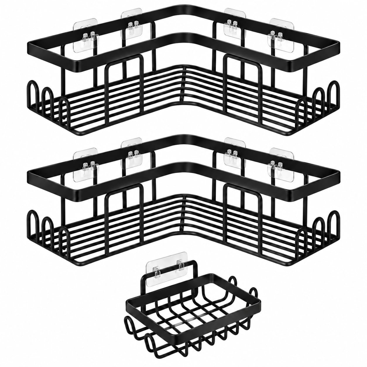 T MATYAL Corner Shower Caddy Adhesive Bathroom Storage, 3-Pack Large Capacity Shower Organizer No Drilling Rustproof Bathroom Shelves Wall Mounted - Black