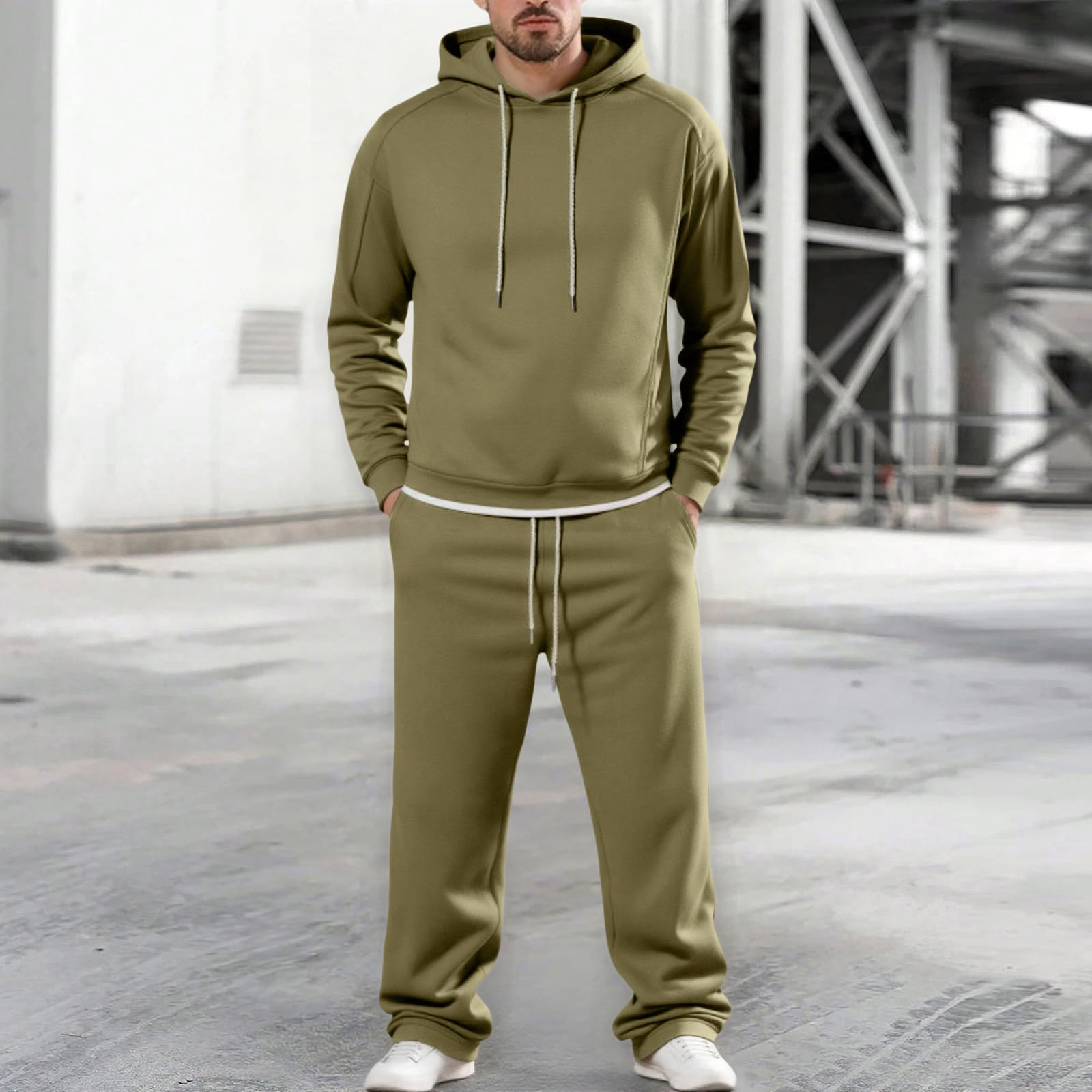 Generisch Tuta sportiva da uomo, da jogging, da donna, 2 pezzi, con cappuccio e hsoe, per il tempo libero, comoda, tuta da fitness, casual, a maniche lunghe, da jogging, in cotone