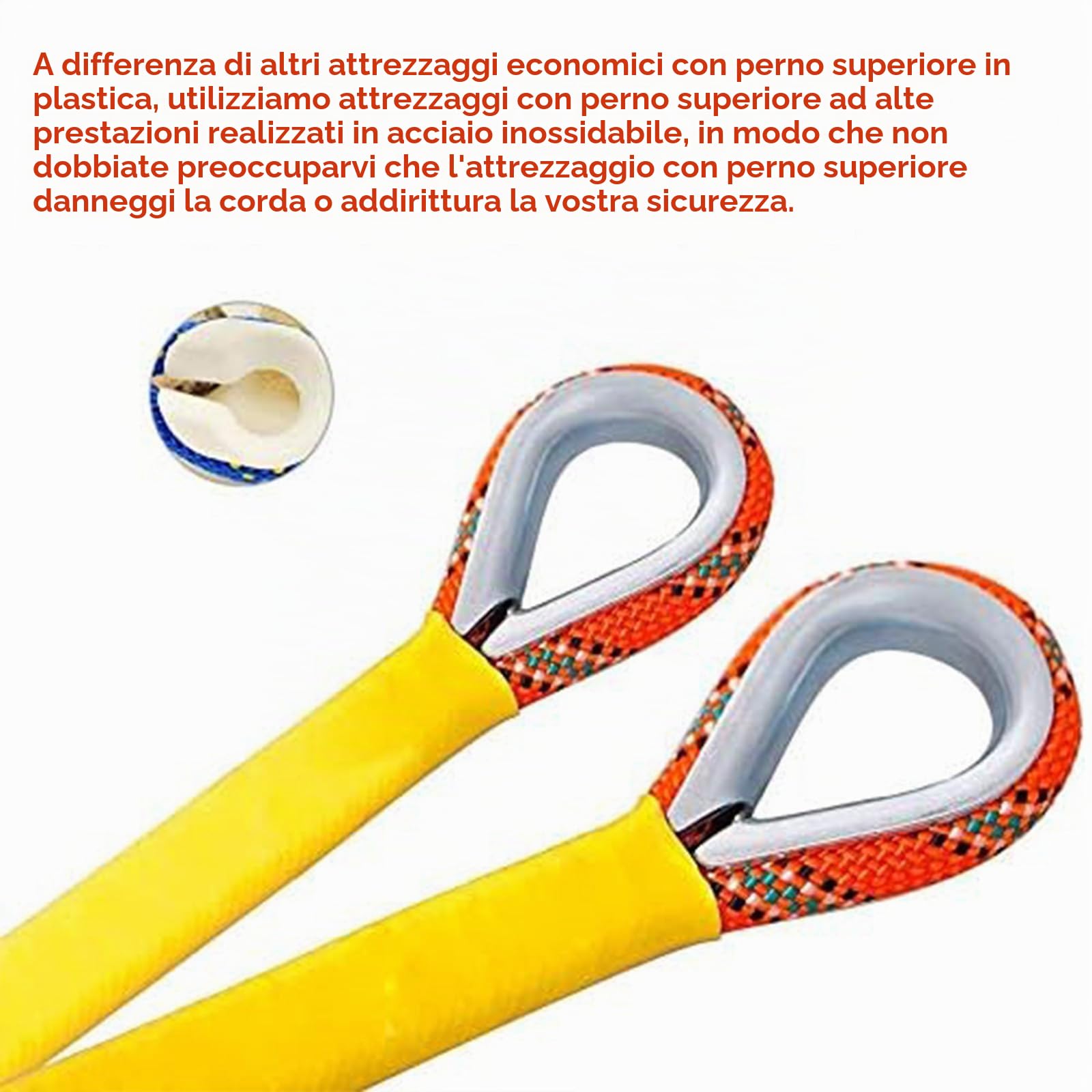 10mm Corda da Arrampicata 70m Corda per Arrampicata Statica Sicurezza con 2 Moschettone ad Alta Resistenza Carico di Rottura: 1500kg per Alpinismo Fuga Strumenti Salvavita