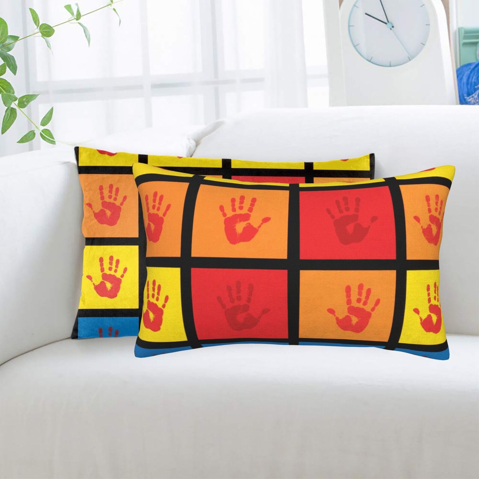 2 Pack Standard Pillowcases Sets, Ultra Soft Comfort Microfiber Plush Pillow Cases Handprints Decorative Throw Pillow Cover with Hidden Zipper for Bedroom, Sofa, Couch,20"X30"