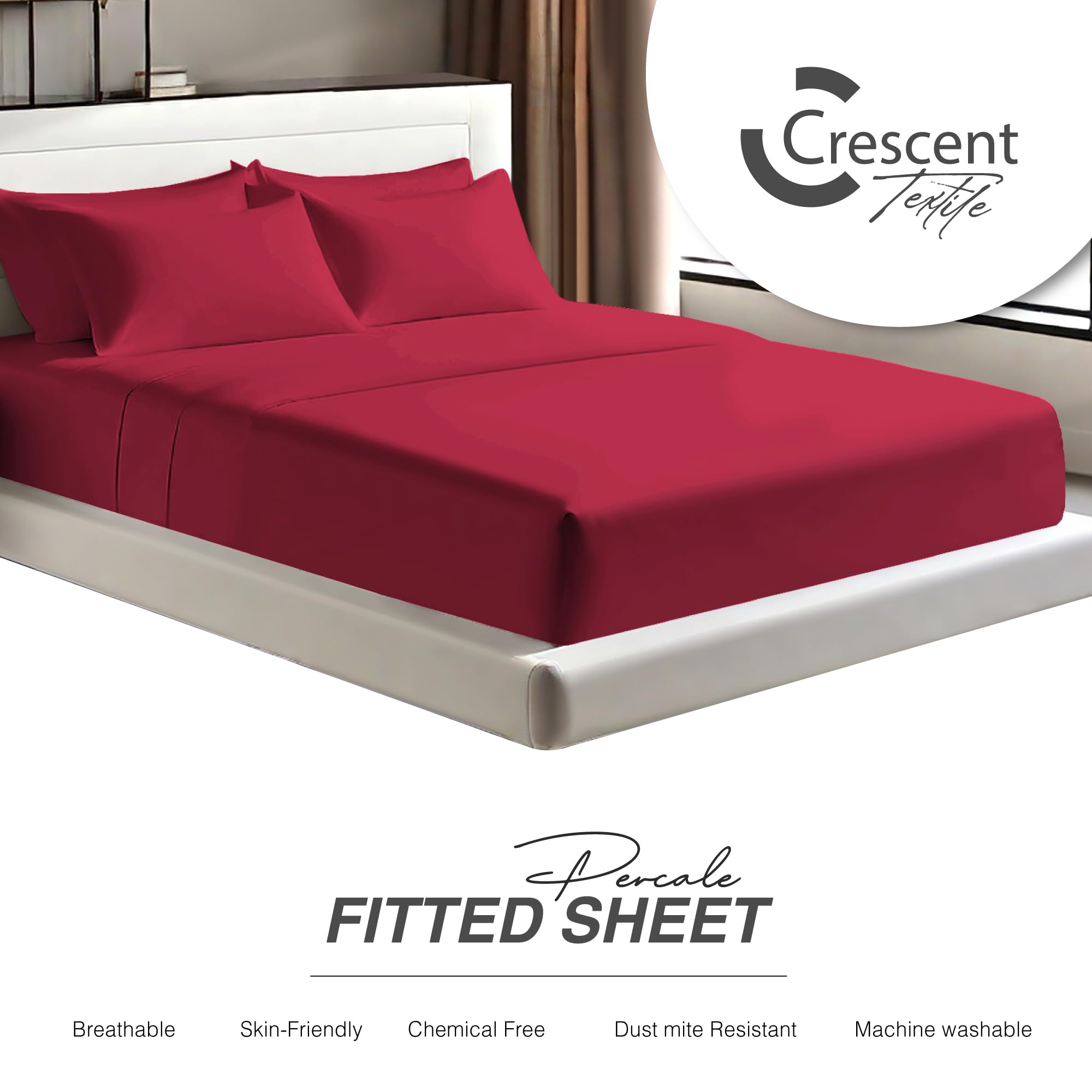 Egyptian Cotton Fitted Sheets 25cm Deep Mattress Pocket 200 Thread Count Fitted Bed Sheet- Soft & Comfortable Bottom Sheet (Burgundy - Image 4
