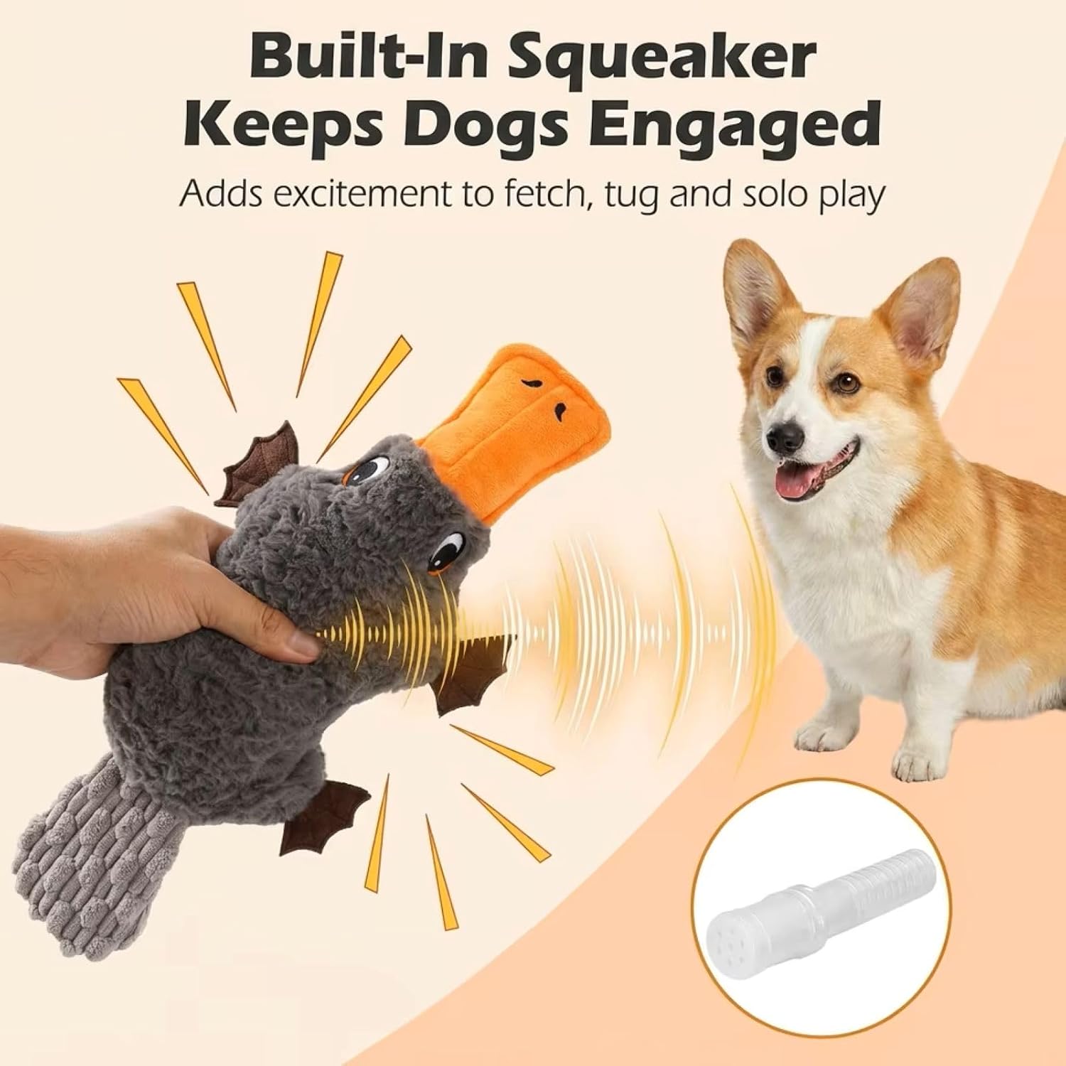 15" Squeaky Platypus Dog Toy - Interactive Dog Toys for Small Dogs, Large Dog Toys & Dog Toys for Medium Dogs, Soft Stuffed Plush Squeaky Dog Toys, Grey