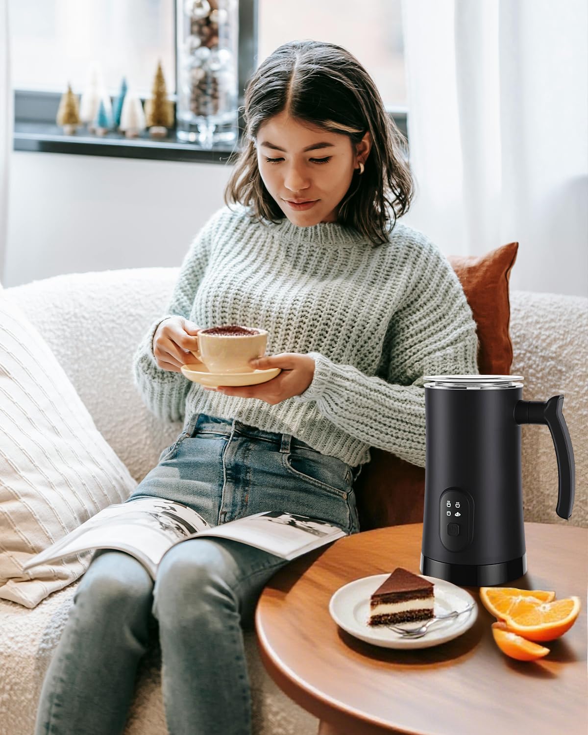 Liksiy Milchaufschäumer, 4-in-1-Kaffee-Milchaufschäumer mit Heiß- und Kaltaufschäumung für Latte, Cappuccino und Macchiato (schwarz)