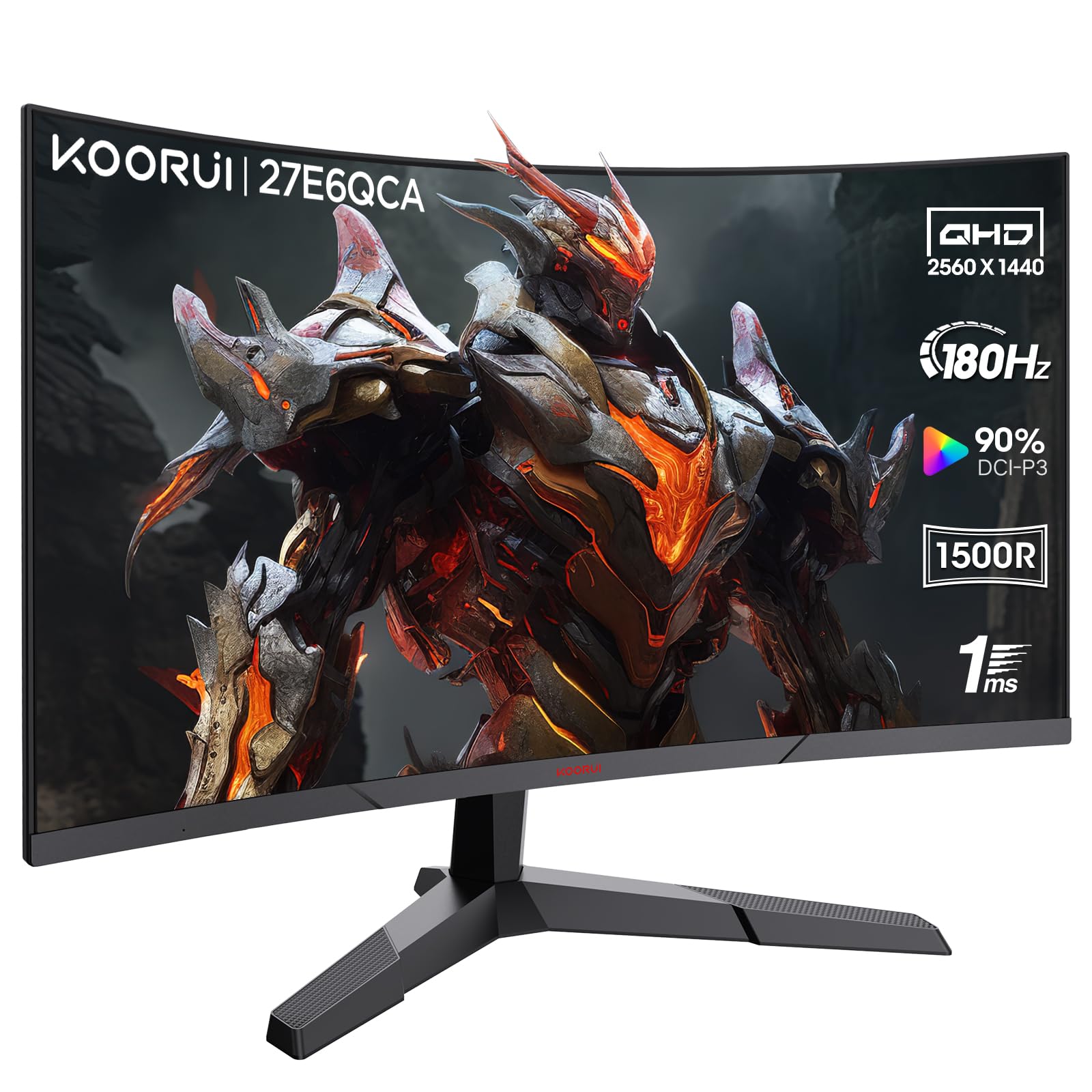 KOORUI 27 Inch Curved QHD Monitor, VA Fast Gaming Monitor (2560x1440P, R1800, 144Hz, 1ms, DCI-P3 85%, DP+HDMI, Game Mode, Eye Protection, Rocker Button)