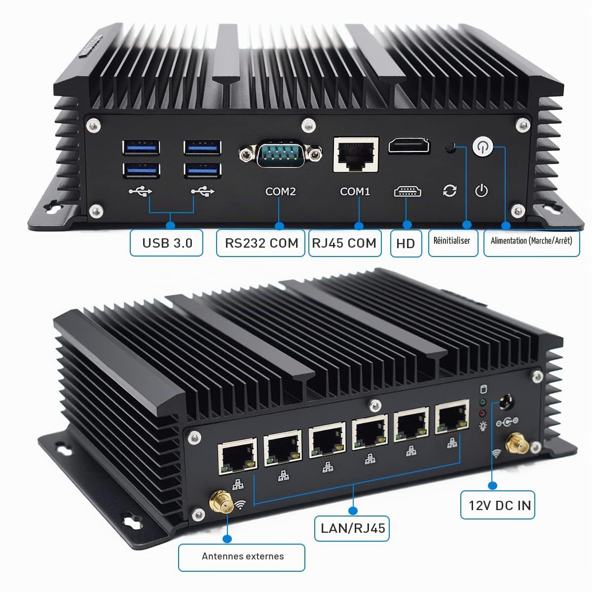 HISTTON Mini PC Firewall Router, 6 NIC Firewall 2.5GbE/1GbE, Fanless Mini PC Core i5-8265U 16GB DDR4 256GB SSD, Hardware Firewall for Networks/Gateway Router, Mini Computer, RS232 COM/USB3.0/HD