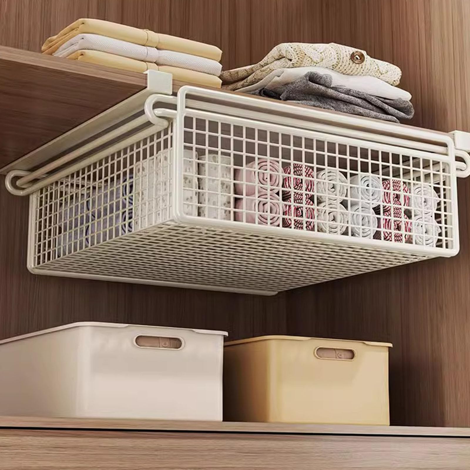 Cesta de almacenamiento colgante de metal con cajón extraíble para armario