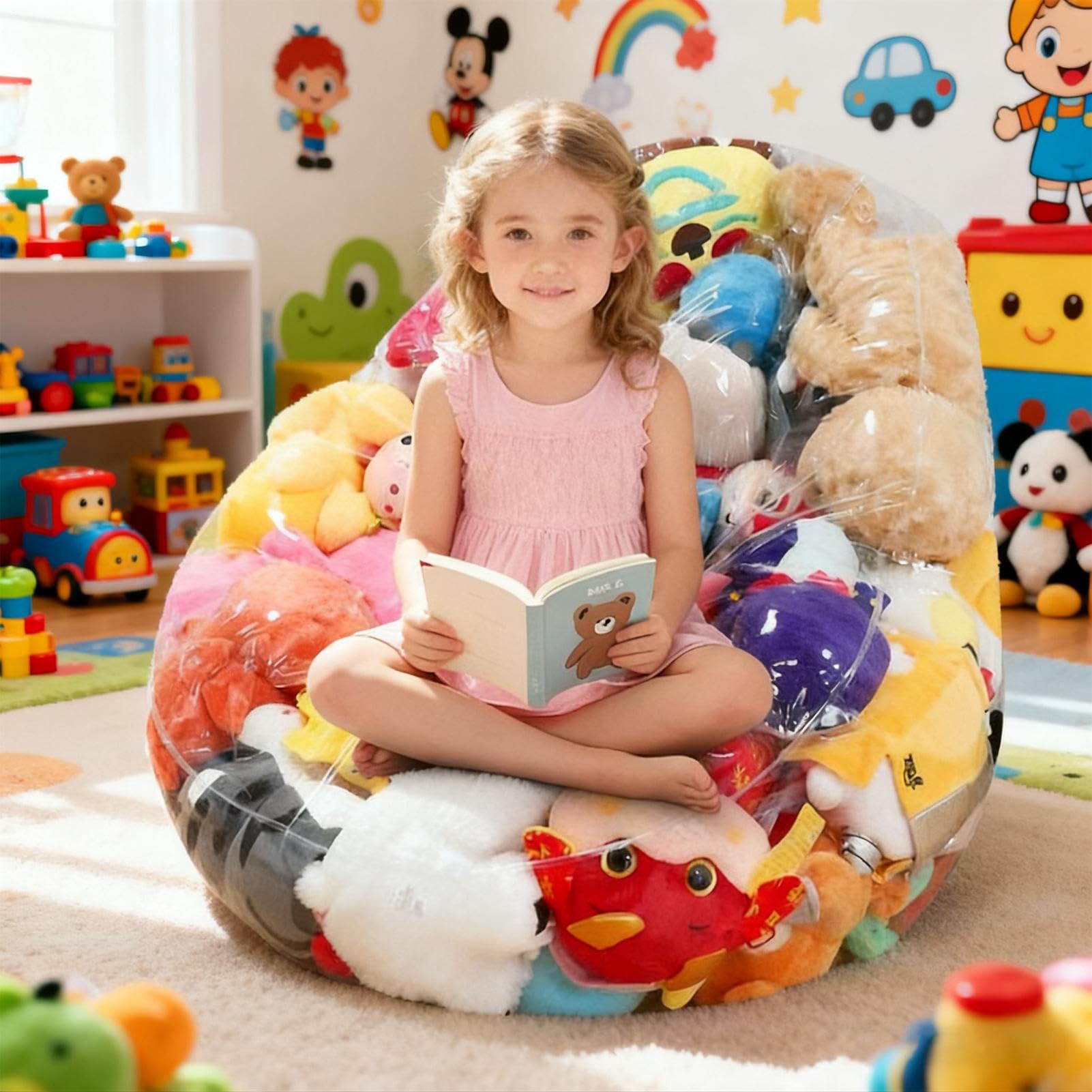 Sacco di fagioli per giocattoli di peluche - Contenitore trasparente di grandi dimensioni, contenitore di fagioli di peluche | Per giocattoli, relax, gioco, lettura, camera da , cameretta dei bam