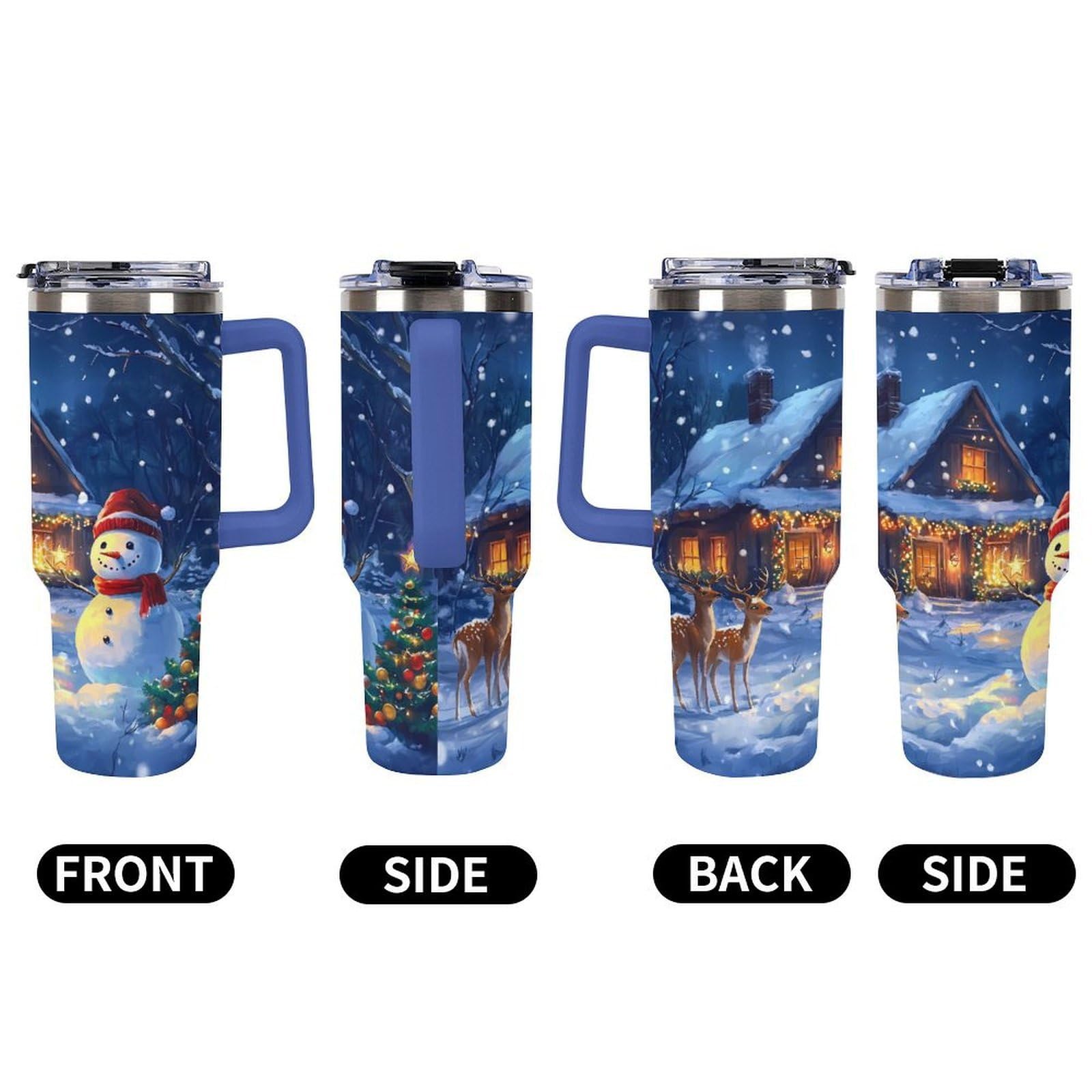 Becher mit Henkel, Motiv: Weihnachtshirsch, Schneeschnee, 1,2 l, Reise-Kaffeebecher, große Kapazität, Autobecher, Wasserflasche