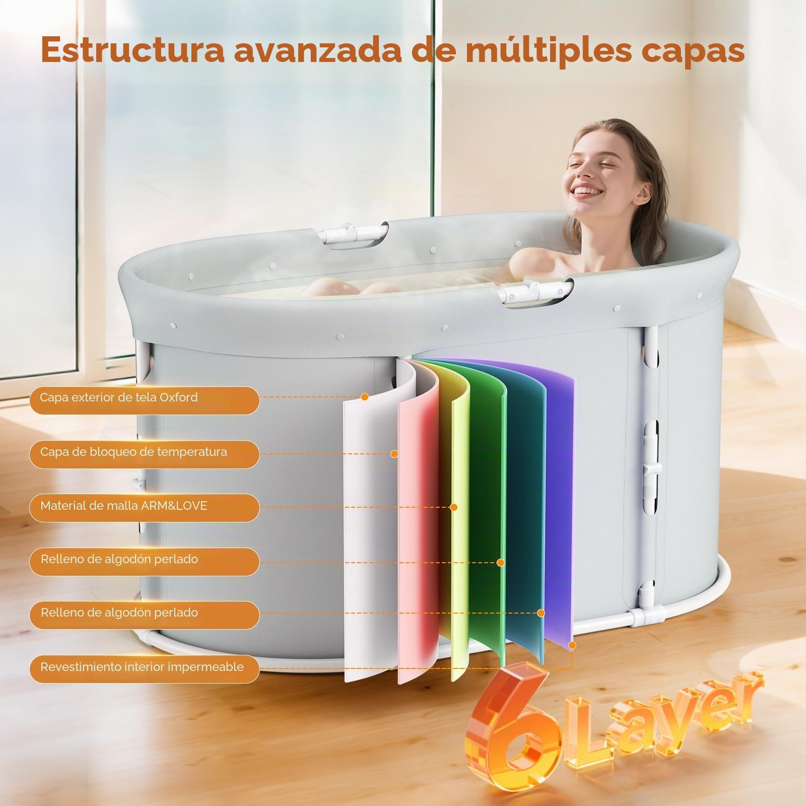Bañera portátil plegable para ducha, bañera plegable para adultos y niños, bañera independiente para baño caliente y baño de hielo ((bañera plegable ovalada))