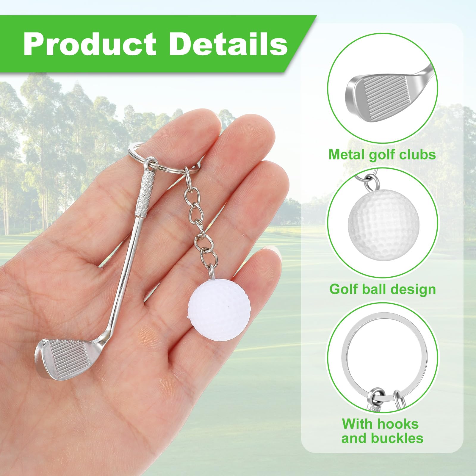 Llavero de golf, llavero de carrito de golf, llaveros de clubes, mini aleación de zinc, clubes, raquetas, decoraciones, regalo para papá, deportista, regalos de cumpleaños