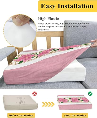 Miniatura 5 de Fundas de cojín para sofá de Navidad de flor de pascua, funda elástica para sofá con parte inferior elástica, fundas de sofá con diseño floral