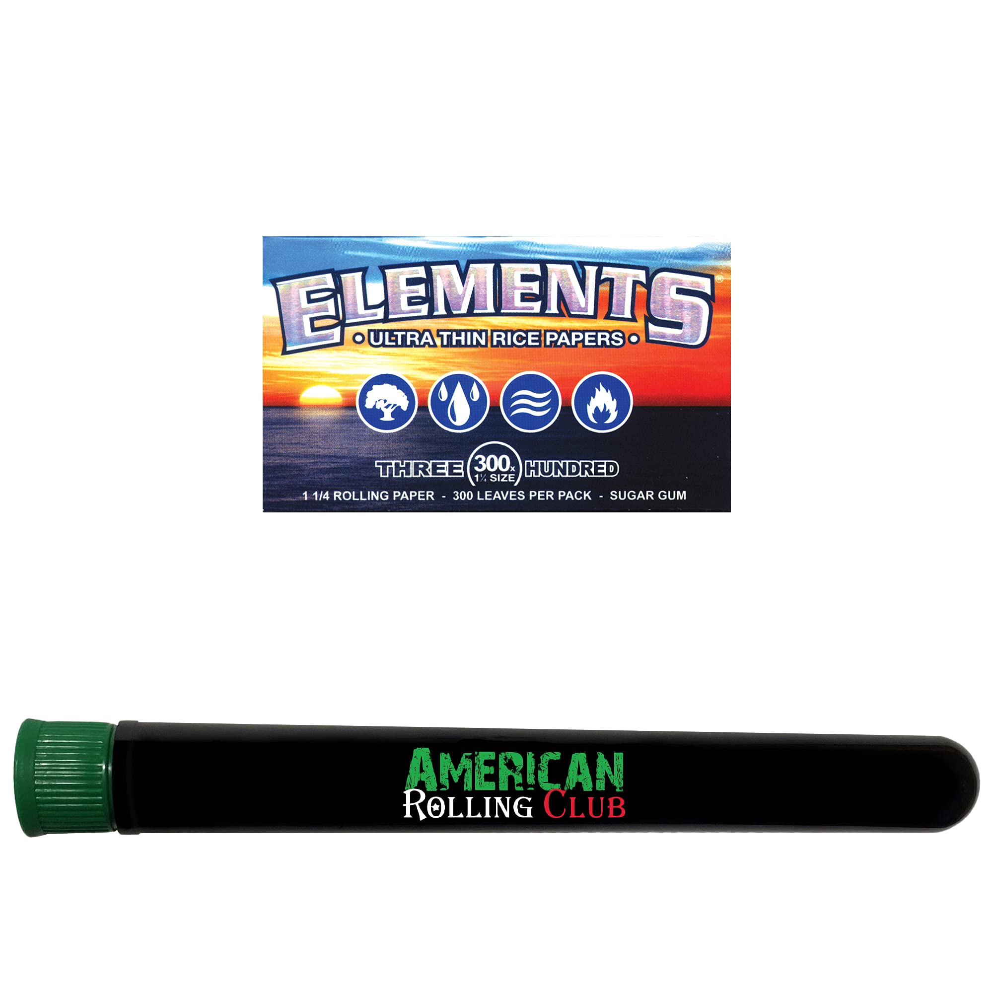 Elements 300's 1 1/4 Ultra Thin Rice Cigarette Papers | Includes ARC Saver Tube (1 Pack)