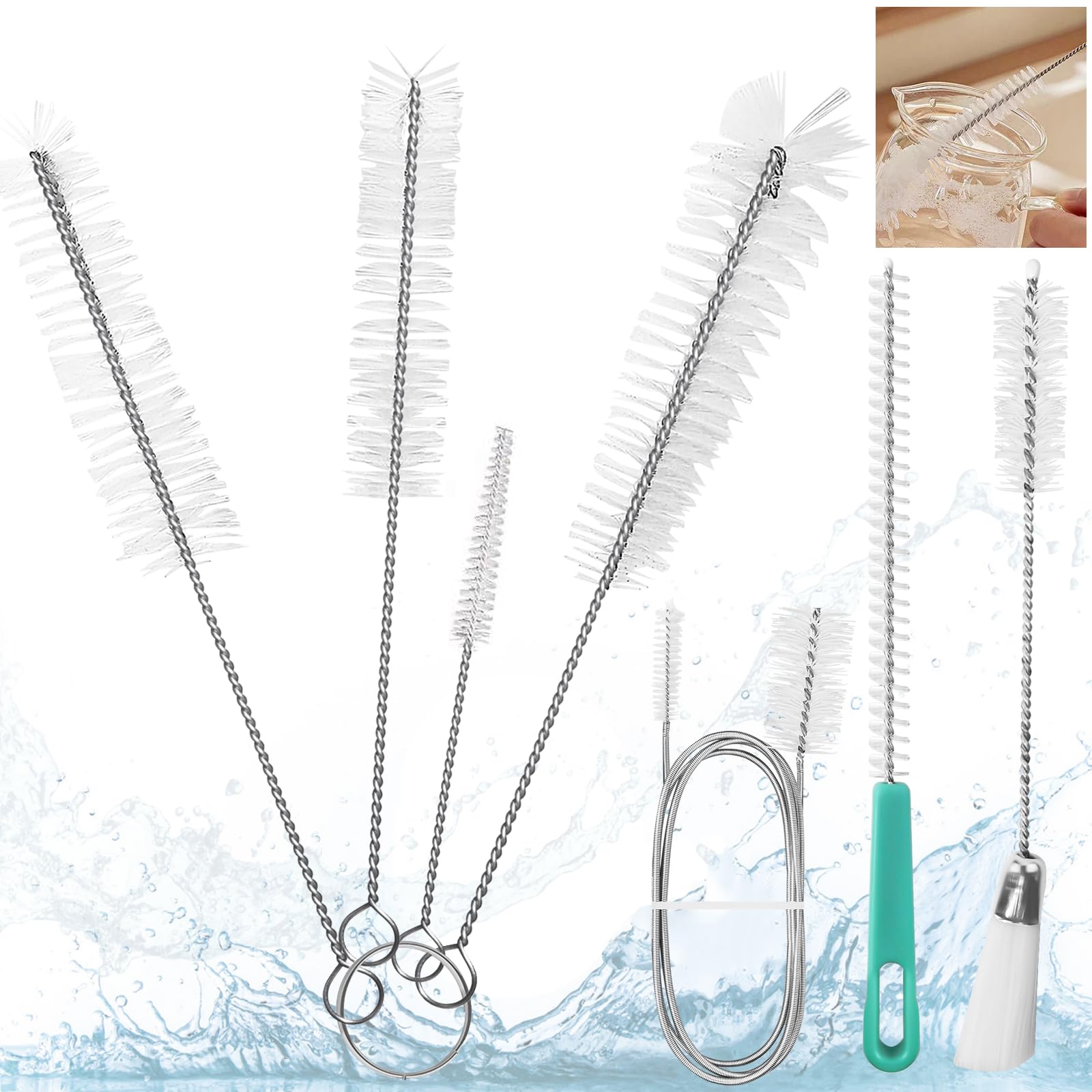 Bohoray 7pcs Pipe Cleaners for Cleaning, Nylon Bottle Brushes for Cleaning, Metal Straw Cleaner Brush, Reusable Bottle Cleaner Brush for Washing Narrow Neck Bottles Teapots Coffee Machine Tube