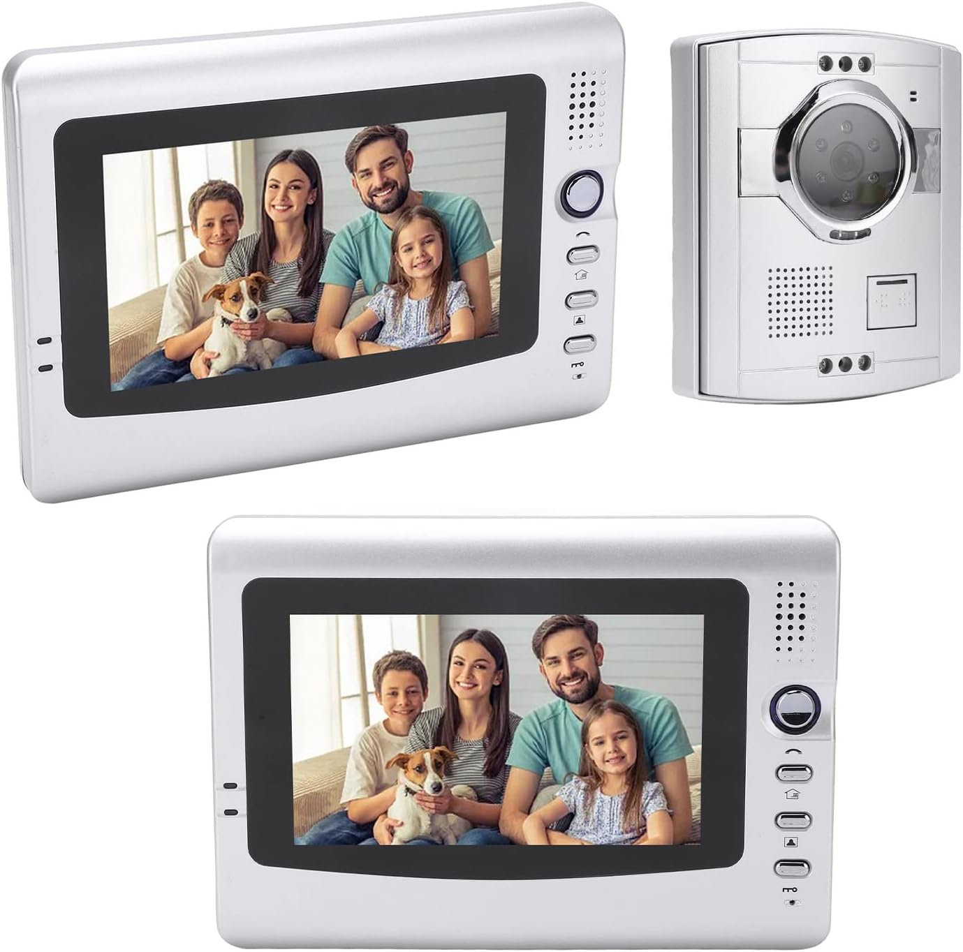 Video Intercom, 2 Monitors 7in AC100-240V Video Intercom Kit For Apartment Home For Villa (UK Plug)